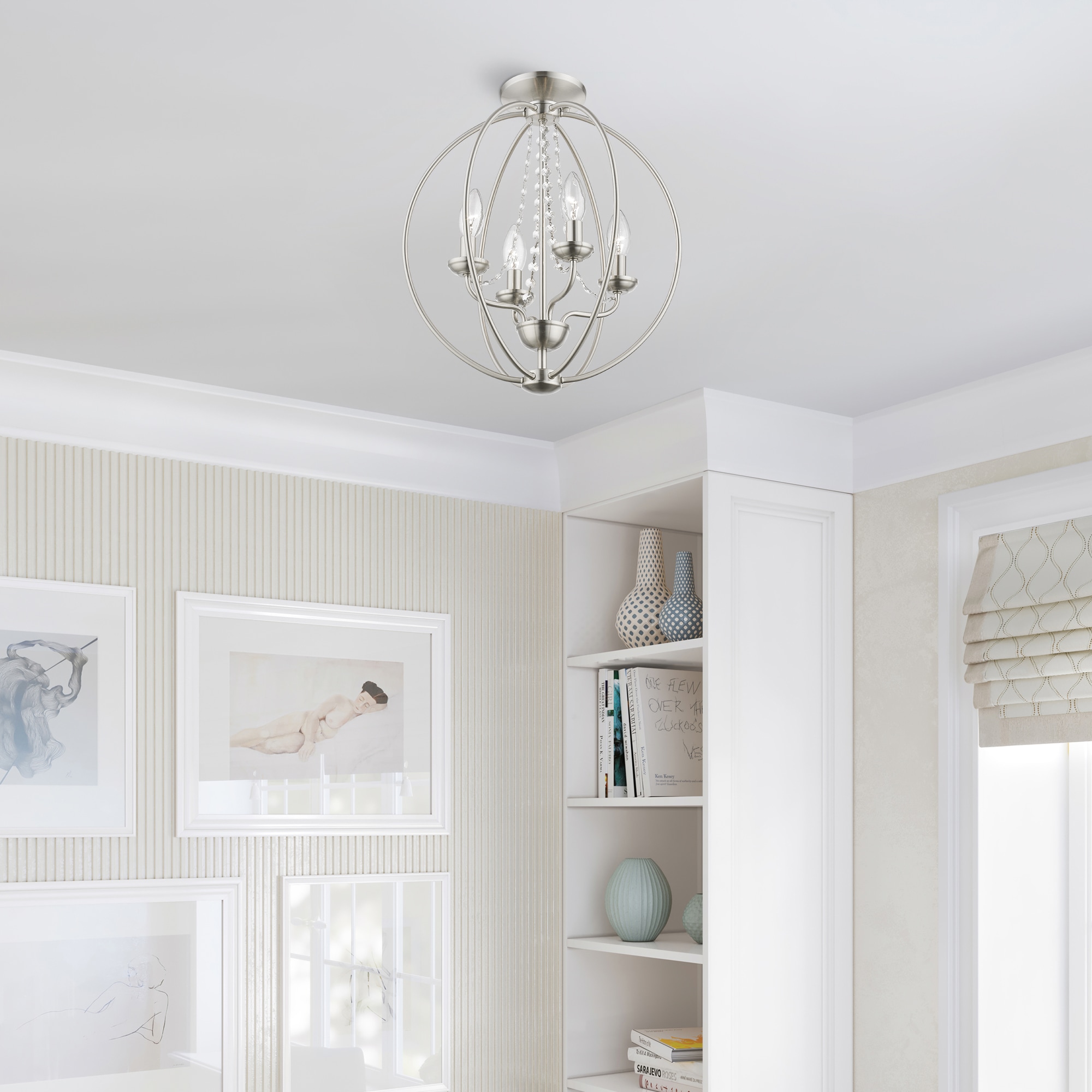 Arabella Brushed Nickel and Crystal 4-Light Chandelier