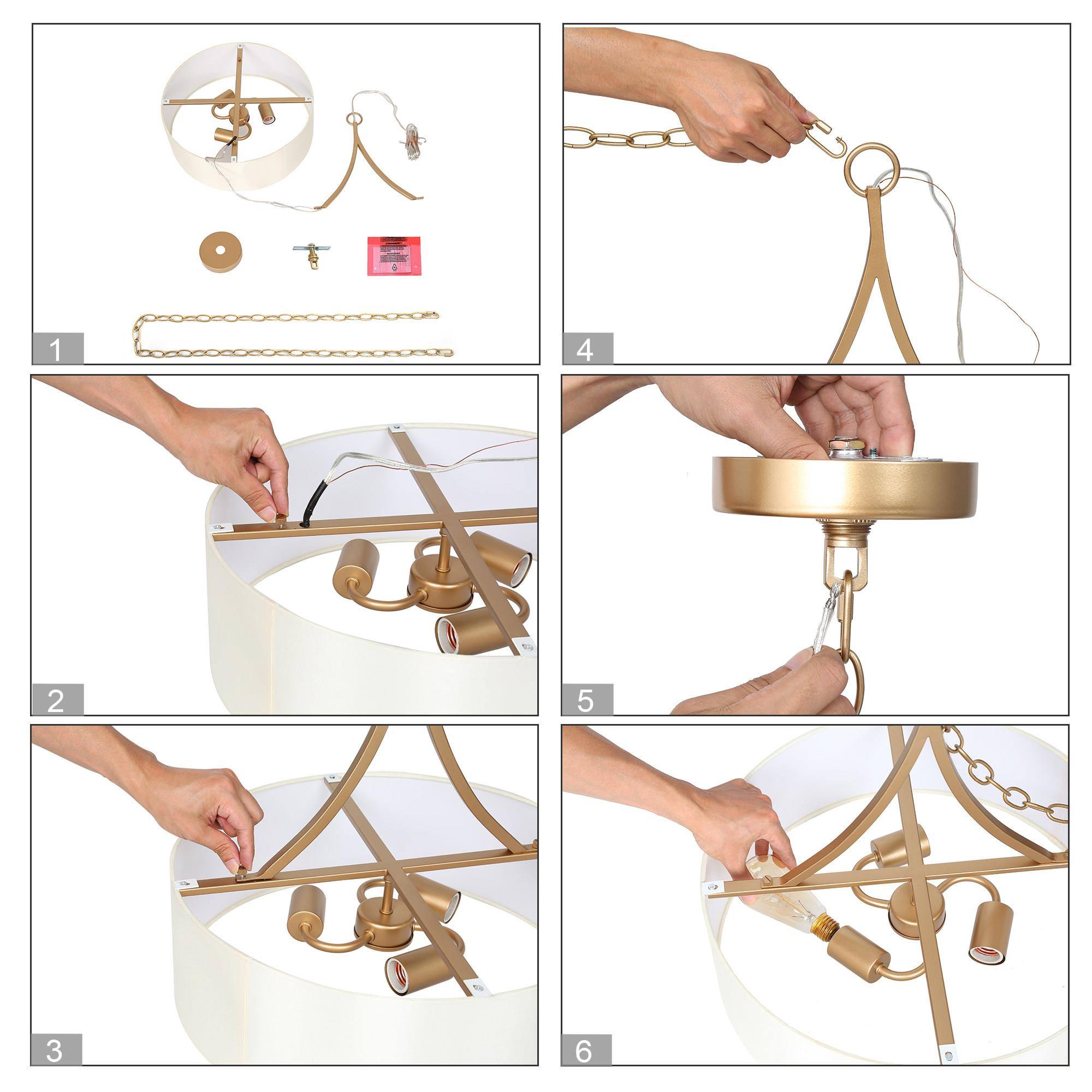 Rafa Matte Gold Drum Pendant Light with White Fabric Shade