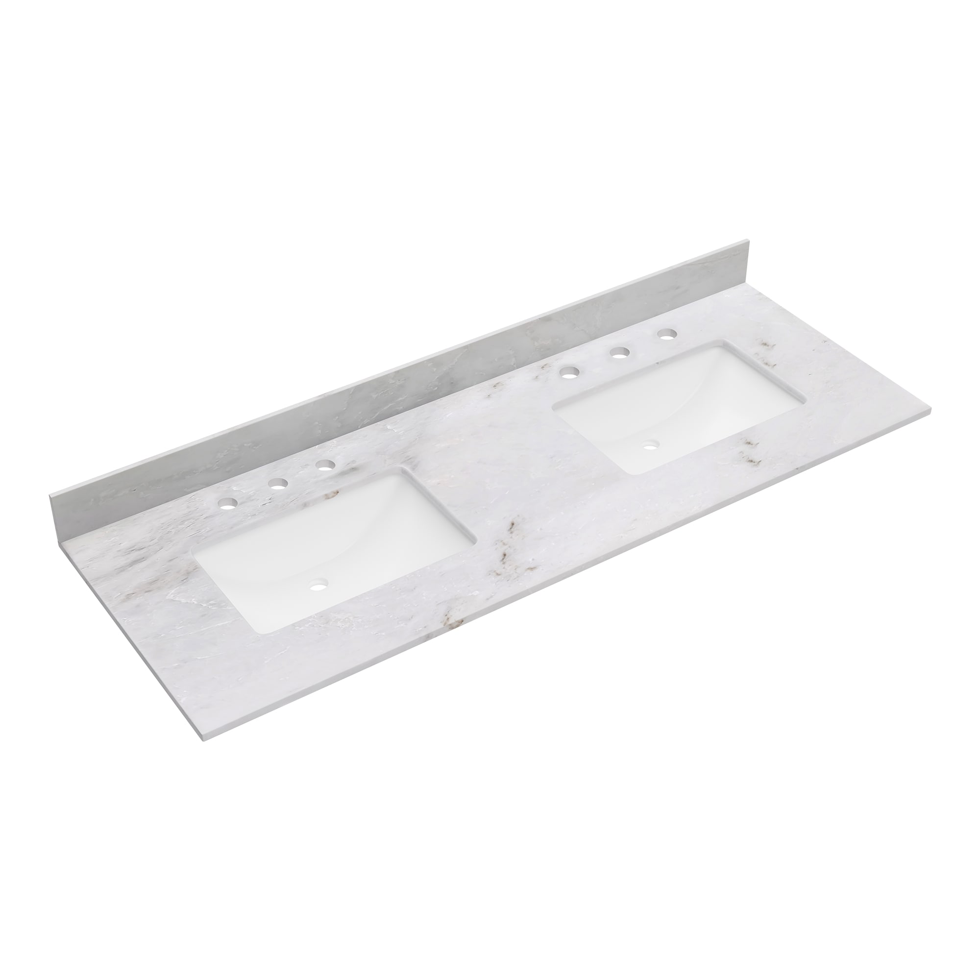 61" White Marble Double Sink Undermount Vanity Top