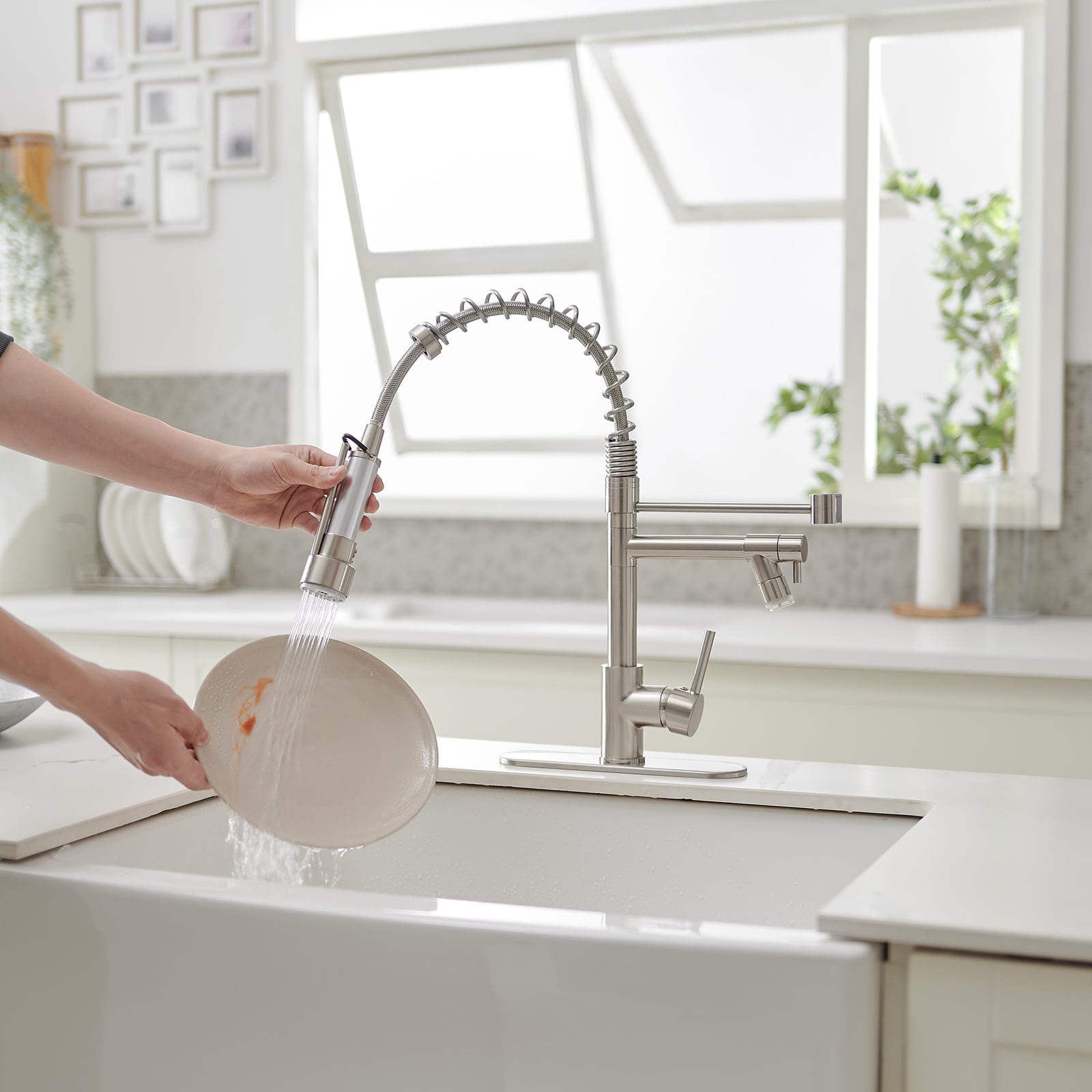 Brushed Nickel High-Arc Single Handle Kitchen Faucet with Pull-Out Spray