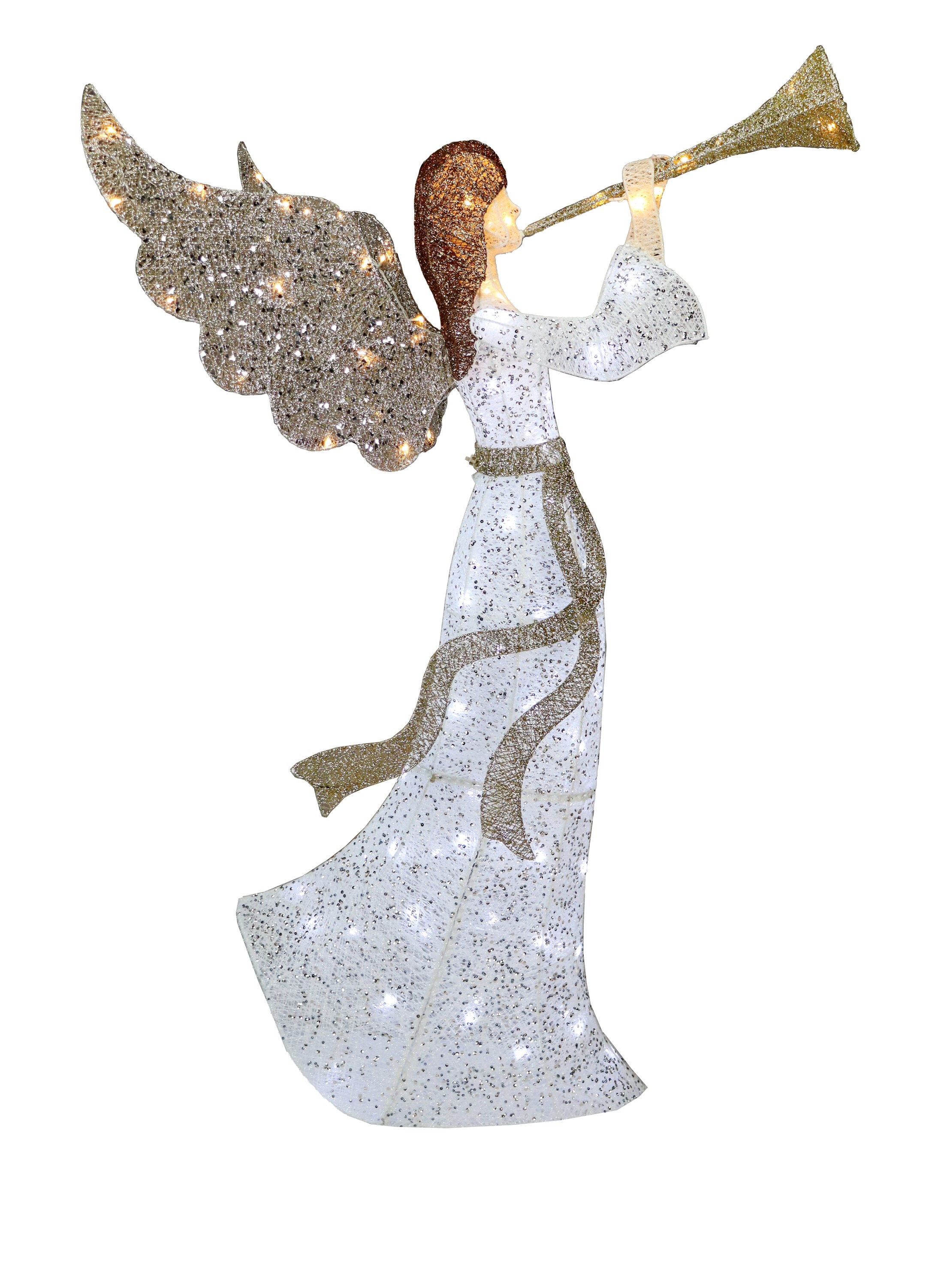 Peace Praying Holiday Angel Figurine in White and Gold