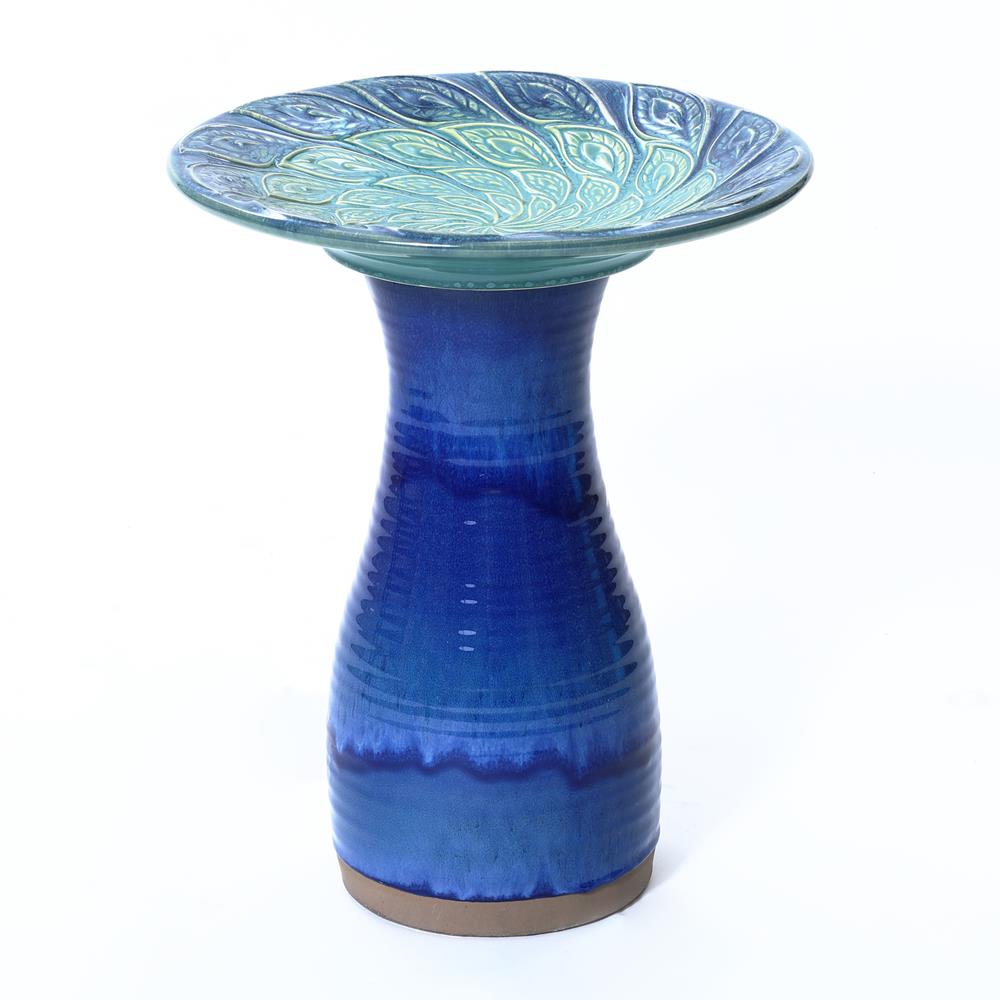 LuxenHome WHP1898 19.9-Inches H Navy Blue Ceramic Complete birdbath
