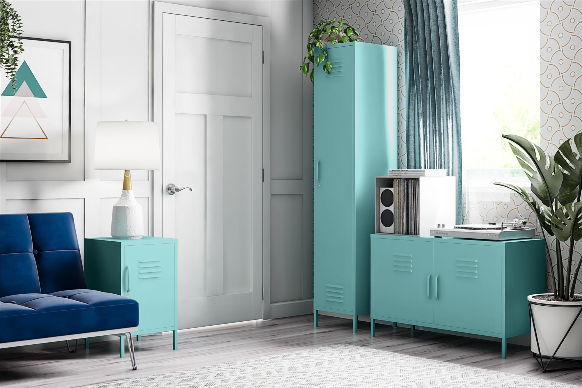 Mint Metal Locker Style Storage Cabinet with Adjustable Shelving