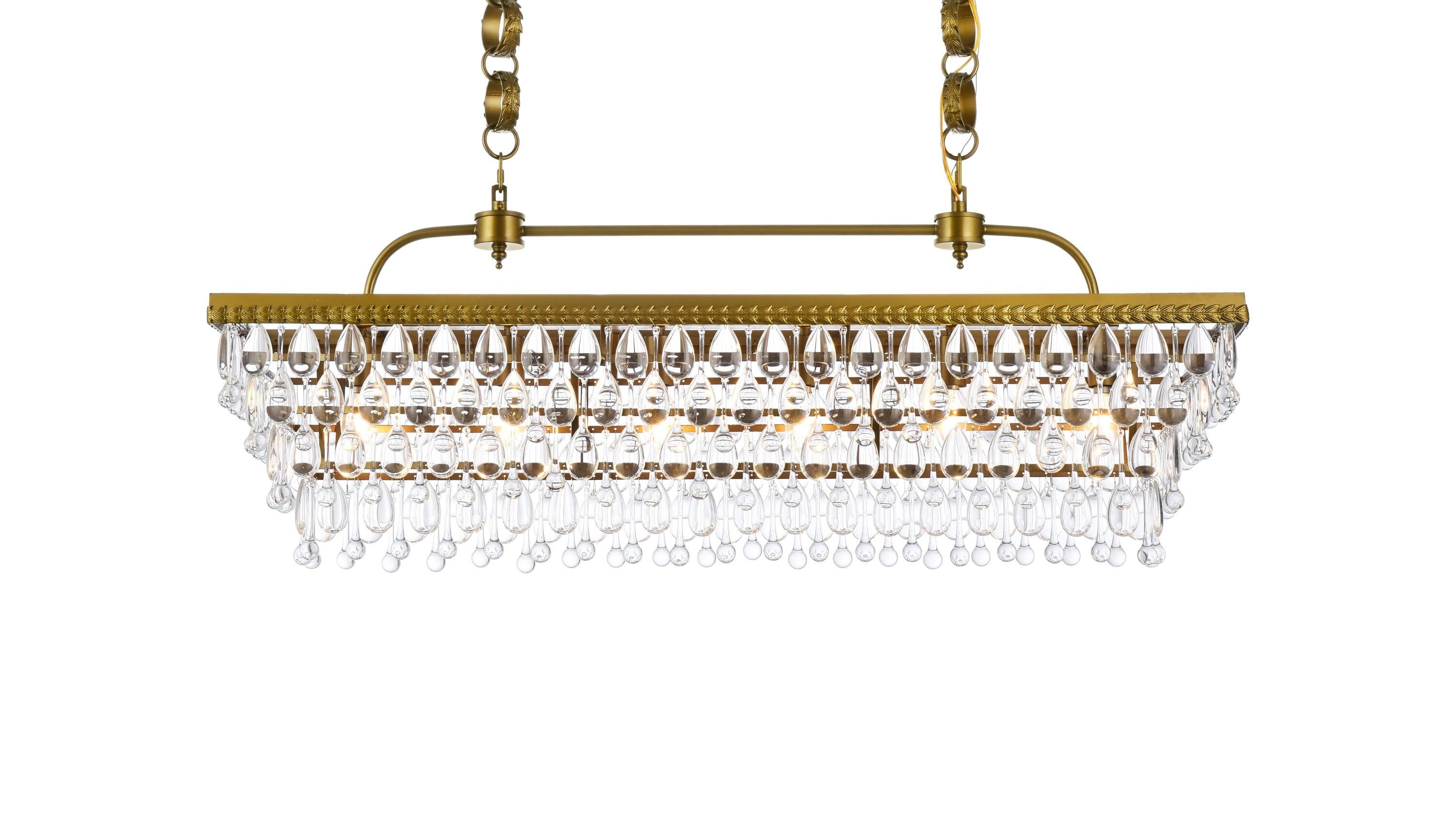 Nordic Brass and Crystal 6-Light Rectangular Pendant