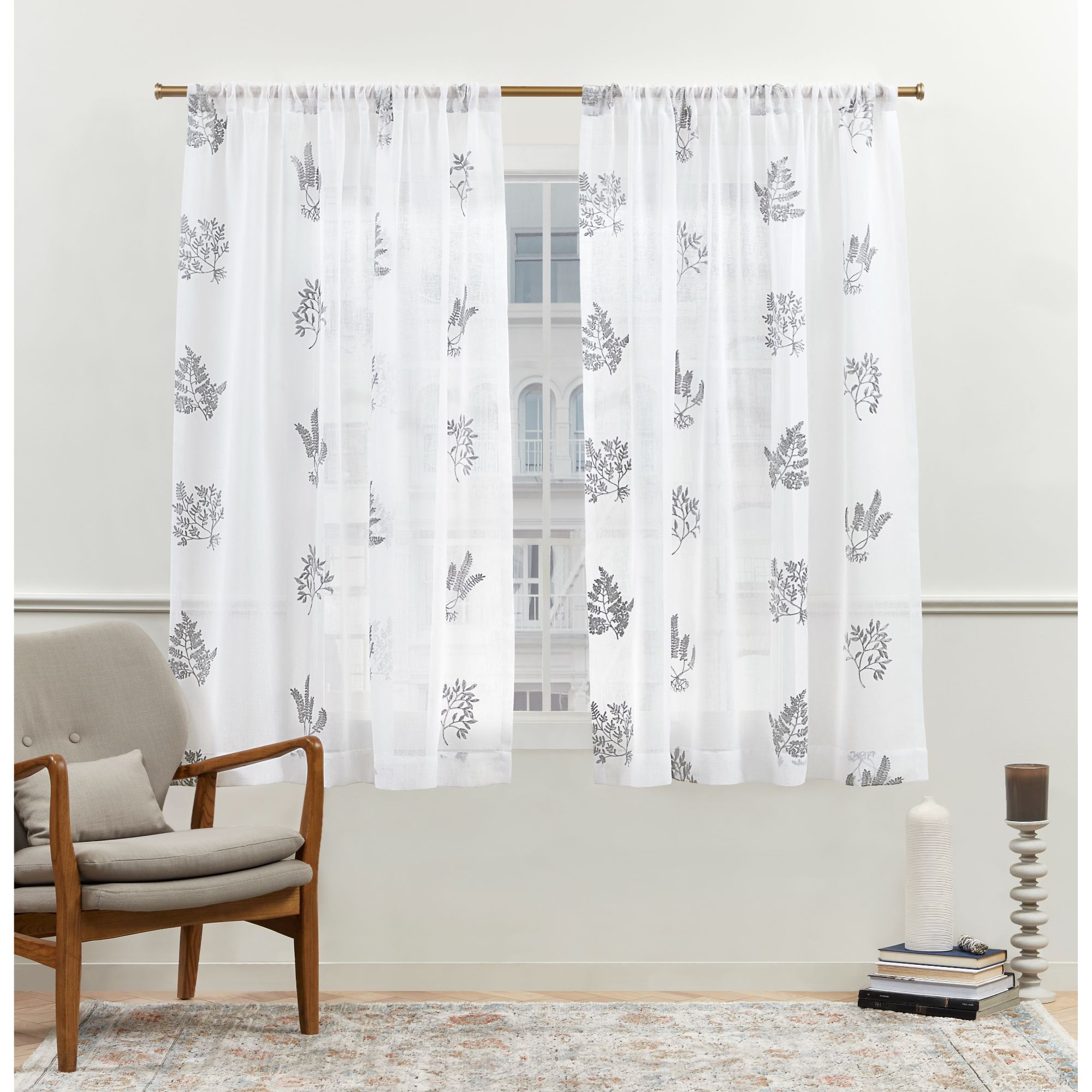 Nicole Miller YB013637DSNMA1 A421 63-Inches Grey Floral Sheer Rod pocket Curtain panel pair