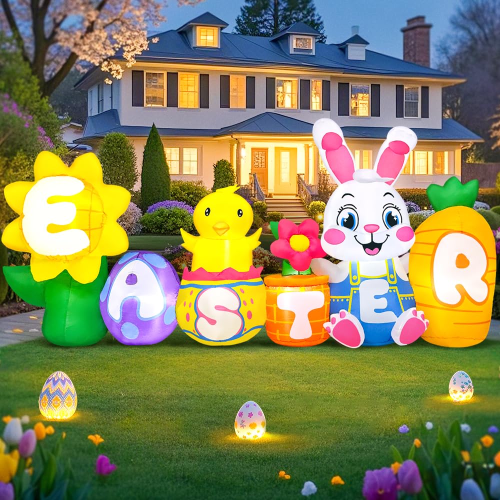 Justincity 8 Foot Long Easter Inflatable Bunny Outdoor Decoration with ...