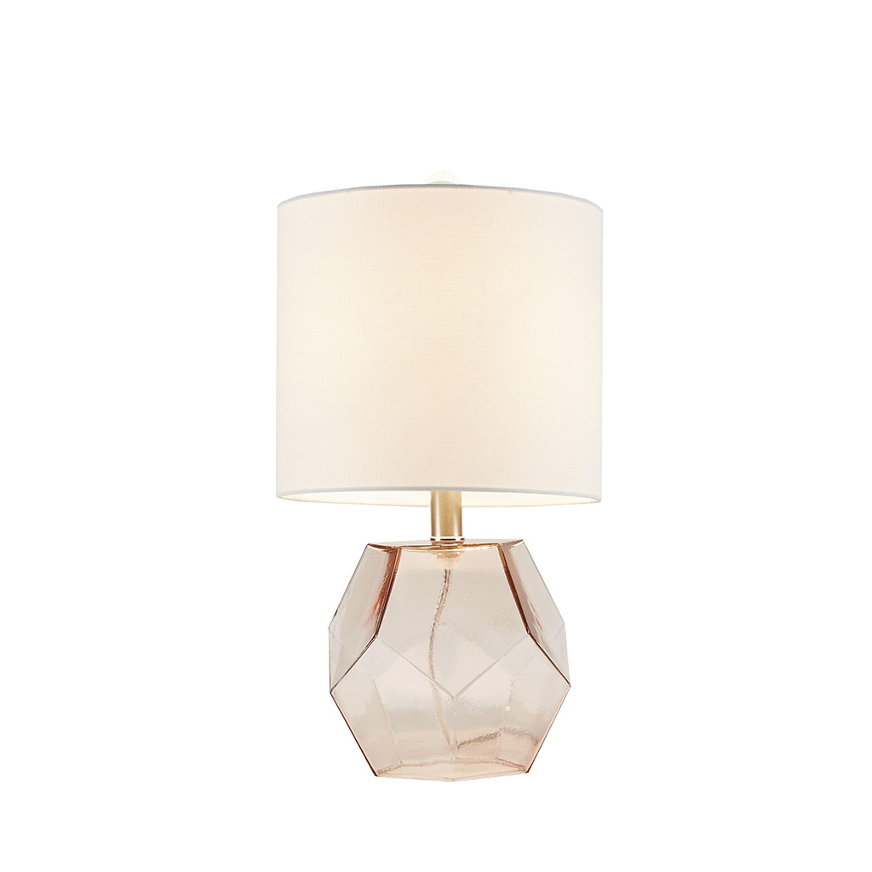 Pink Geometric Glass Table Lamp with White Drum Shade