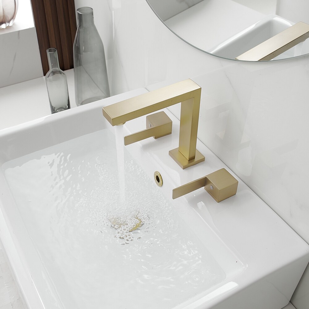Brushed Gold Widespread Double Handle Mid-Arc Bathroom Faucet