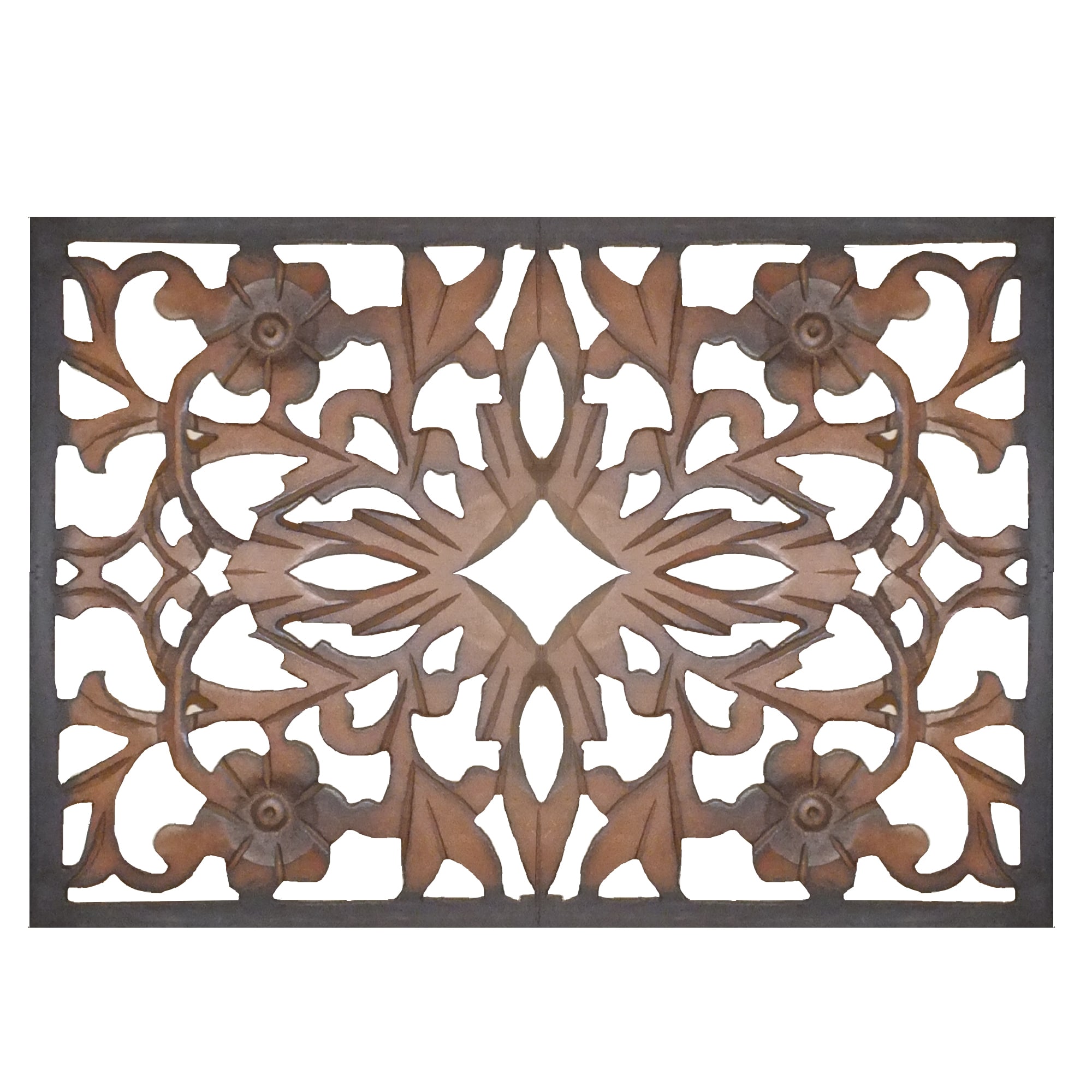 Burnt Black Mango Wood Floral Carved Wall Panel, 20" x 72"
