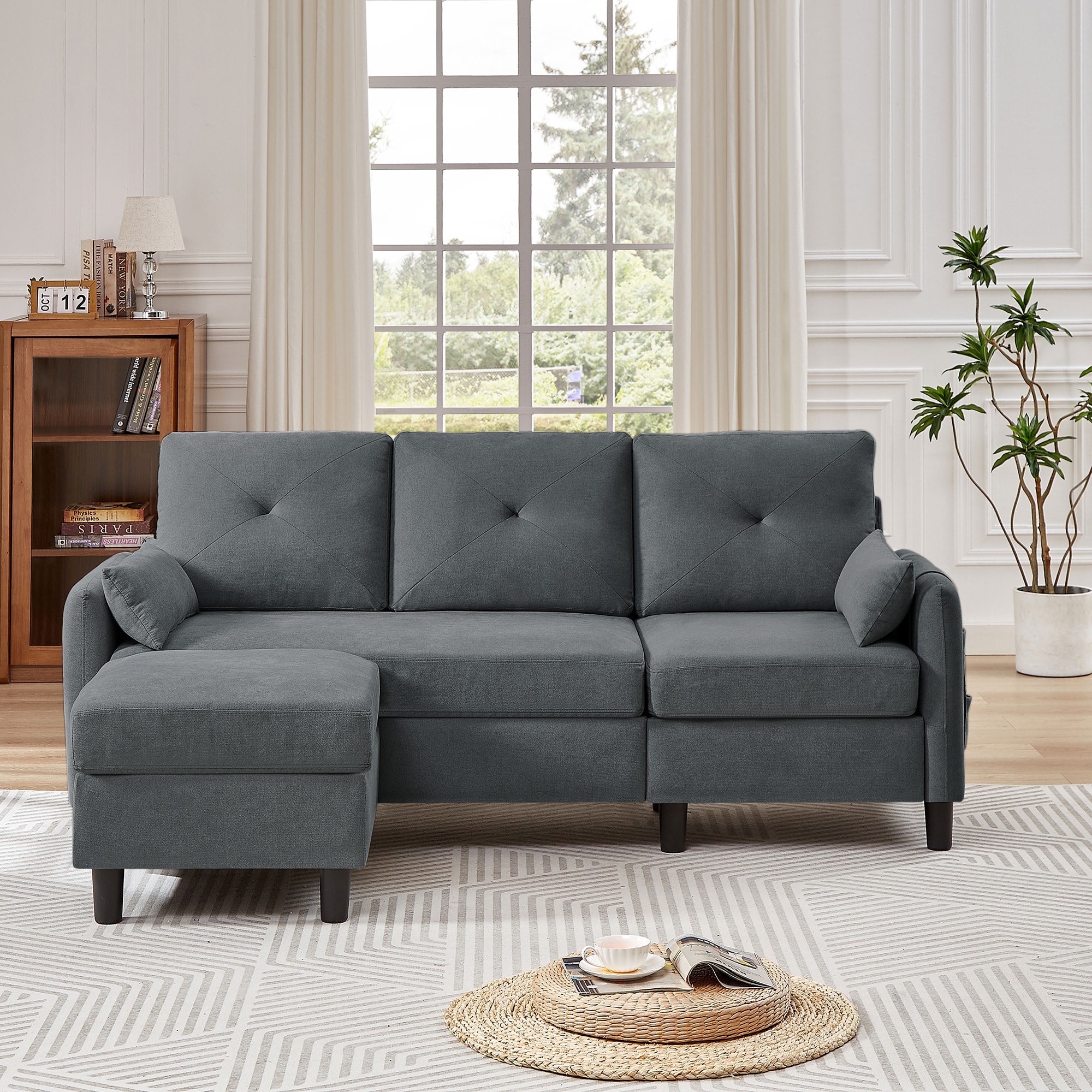 Jarenie YMX23DG YMX23 77.36-in Modern Dark Grey 3 -seater Sofa