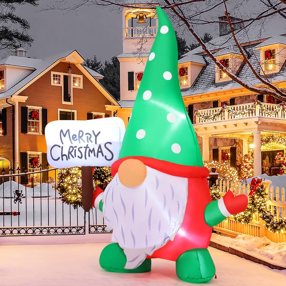 GOOSH 6-ft Lighted Gnome Christmas Inflatable in the Christmas ...