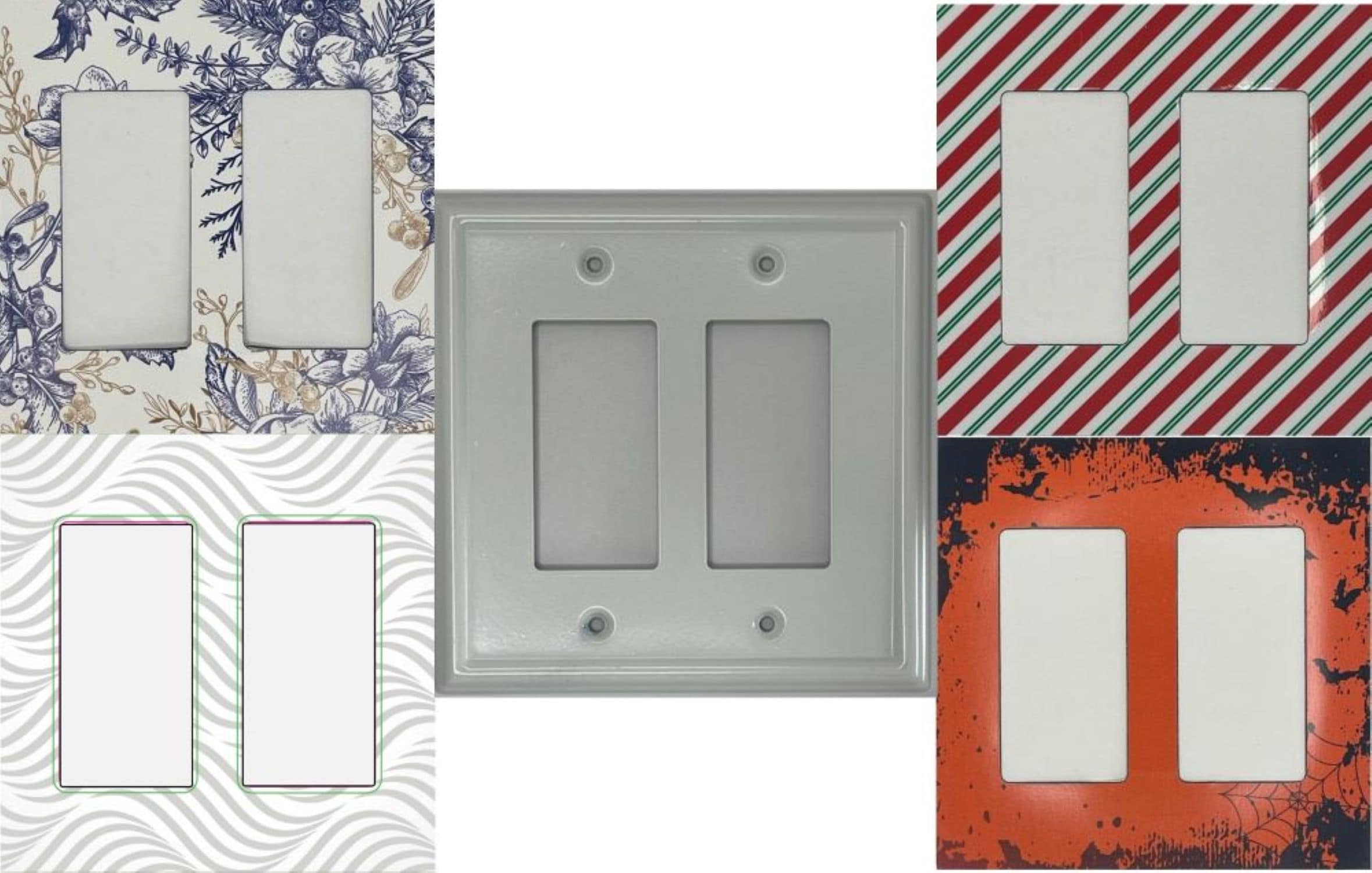 Switch Ups 10202C  5 piece set 2 -Gang Jumbo Size Magnetic Multi Pattern Steel Indoor Decorator Wall Plate