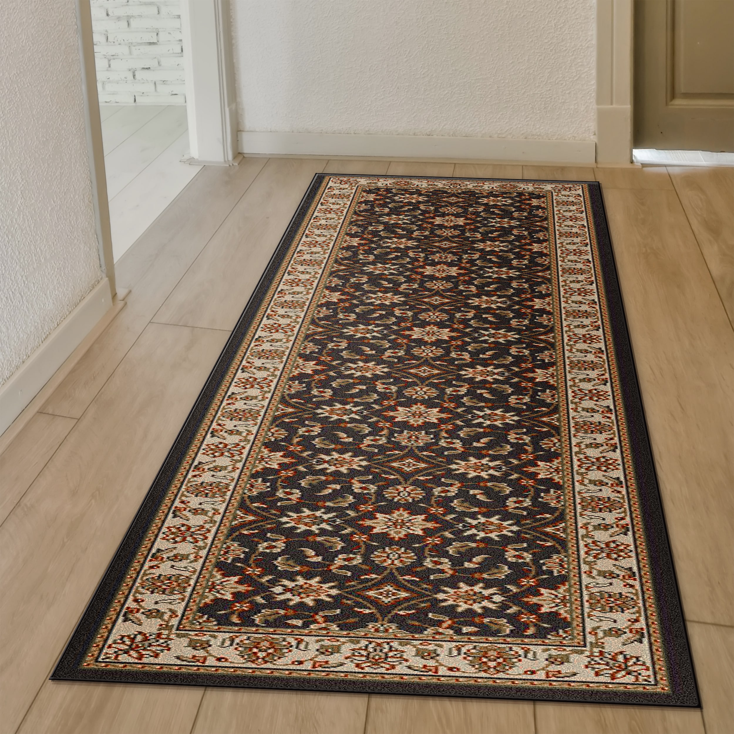 Radici USA 1592/1024/BROWN Como 2 x 8 (ft) Polypropylene Brown Rectangular Indoor Floral/Botanical Oriental Runner rug