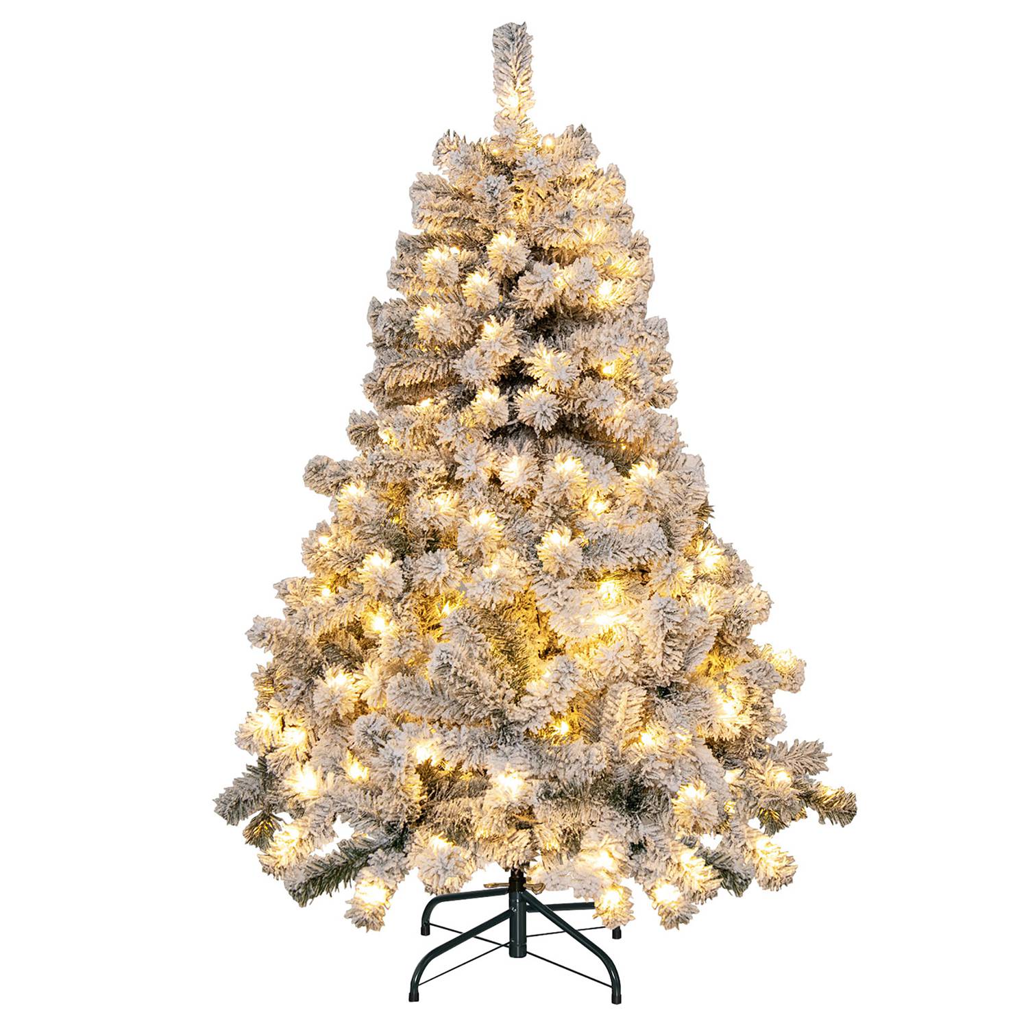Costway CSHY001535 4.5ft Pre-Lit Premium Snow Flocked Hinged Artificial Christmas Tree with 150 Lights