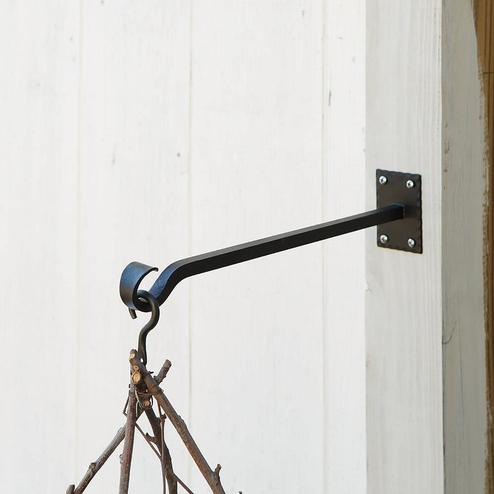 Black Wrought Iron Wall Bracket Set with Curved Hooks