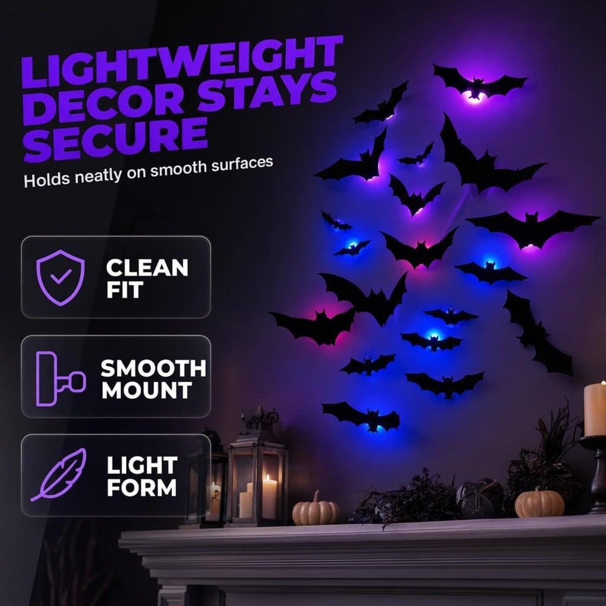Haisijing 3D Lighted Bats Wall Decor for Halloween Party Glowing Bat ...