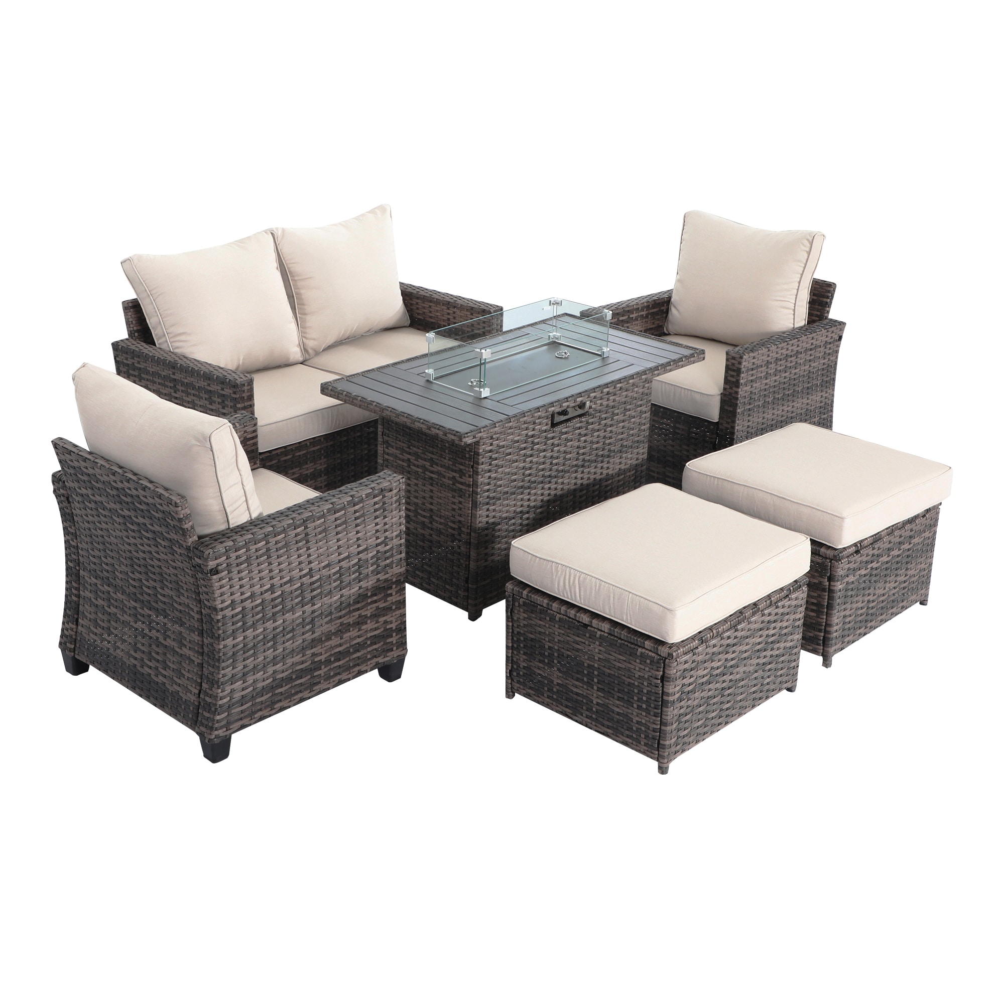 Decksplore BSMHC5001024 6 -Piece Wicker 2 Patio Sofa Conversation Set with Beige Cushions