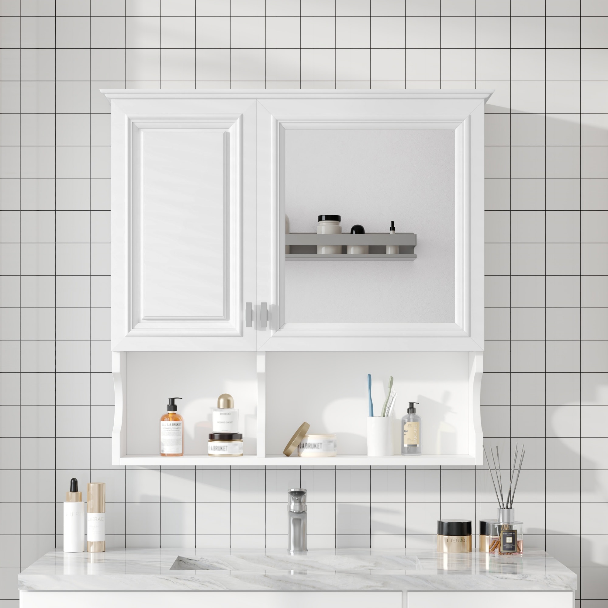 Iseryn 30-in x 28.7-in Surface Mount White Mirrored Rectangle Soft Close Medicine Cabinet