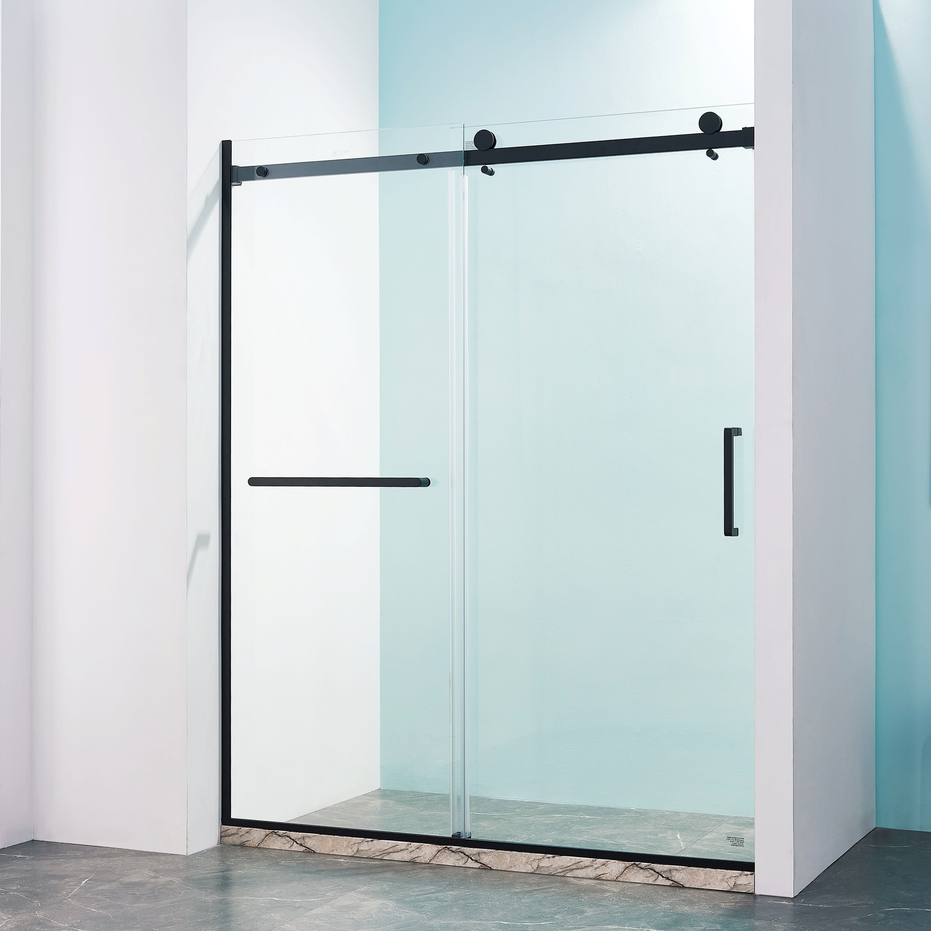 Vynxaria  56 in-60 in W x 75 in H Single Sliding Semi-Frameless Shower Door in Matte Black Finish with Clear Tempered Glass 1 Pack