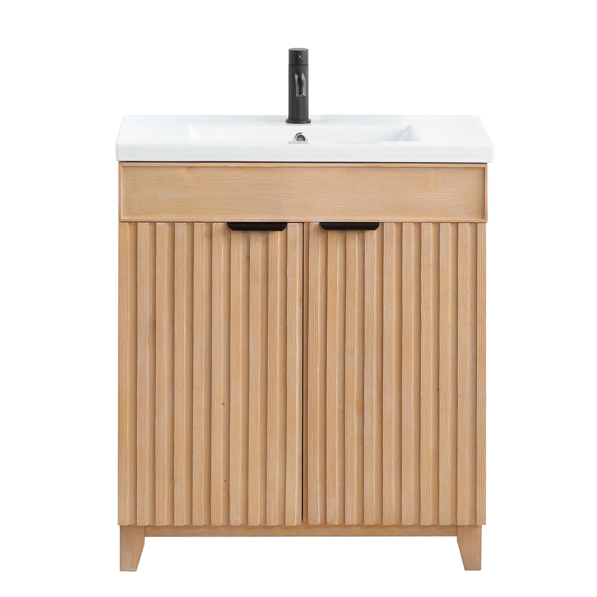 Palos 30-in Fir Wood Brown Single Sink Bathroom Vanity with White Ceramic Top | - Vinnova 707630-FN-WH-NM