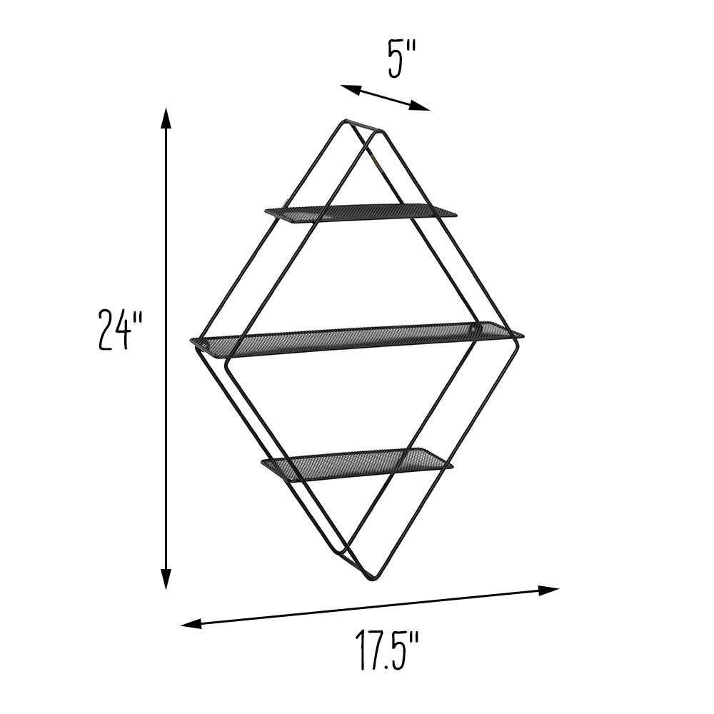Black Geometric Steel 3-Tier Floating Wall Shelf