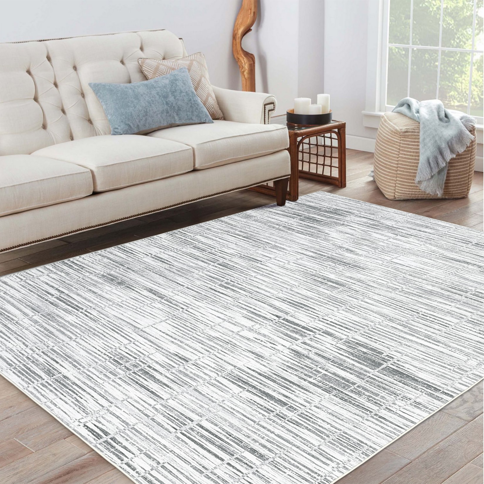 Garvee YXY-LO-PHO-16HJ7RG7 9 x 12 (ft) Loomed Gray Rectangular Indoor Geometric Mid-Century Modern Machine washable Area rug