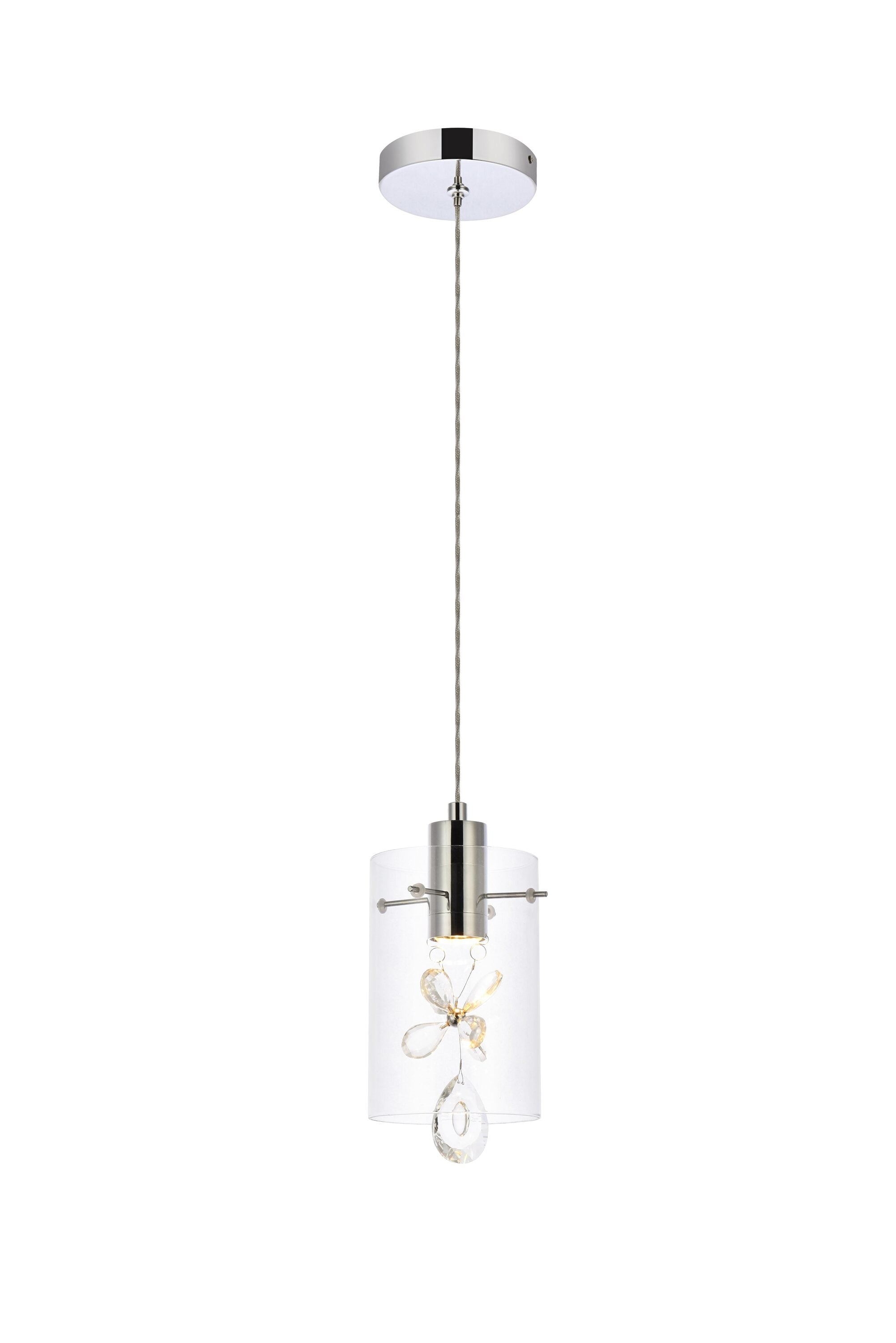 Elegant Decor HF15606D18C Home Furnishing 1 -Light Chrome Modern/contemporary Clear glass Cylinder Integrated LED Mini Hanging Pendant light