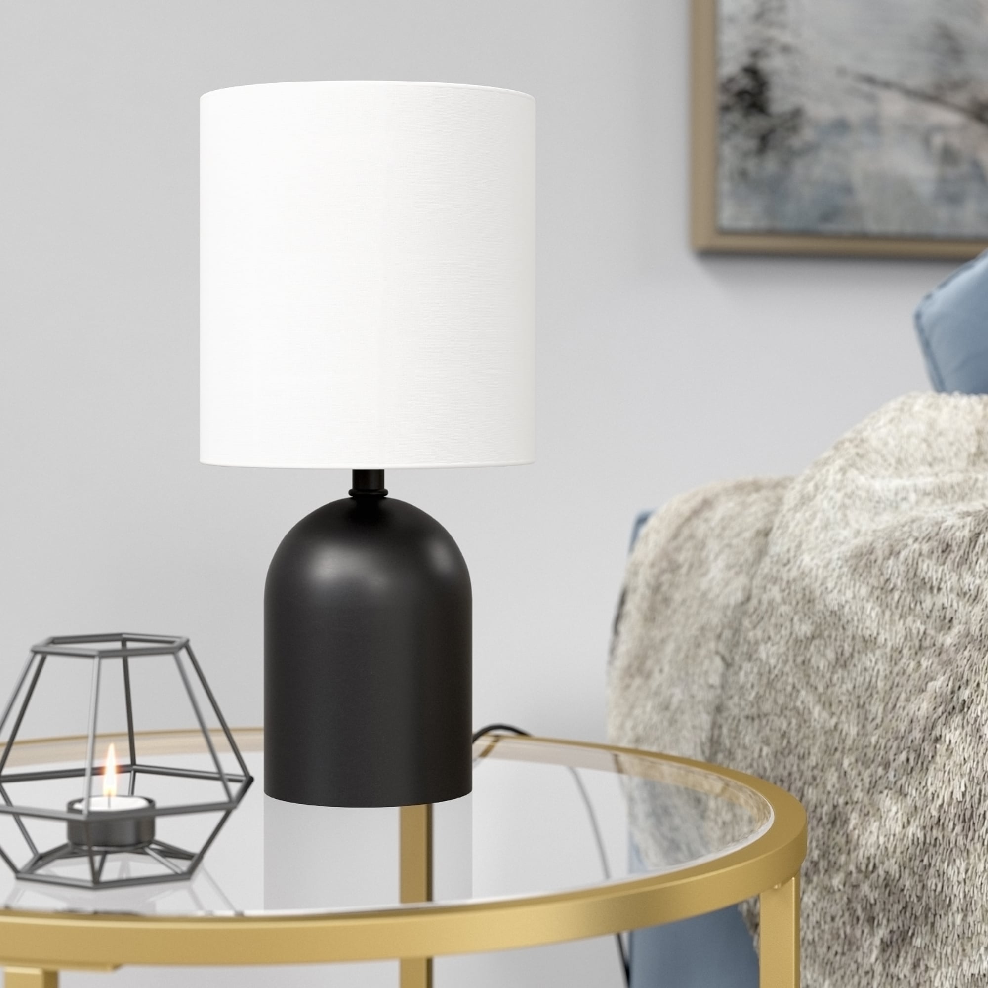 Hailey Home ML0930 Talbot 13-in Blackened Bronze On/Off switch Table Lamp with Linen Shade