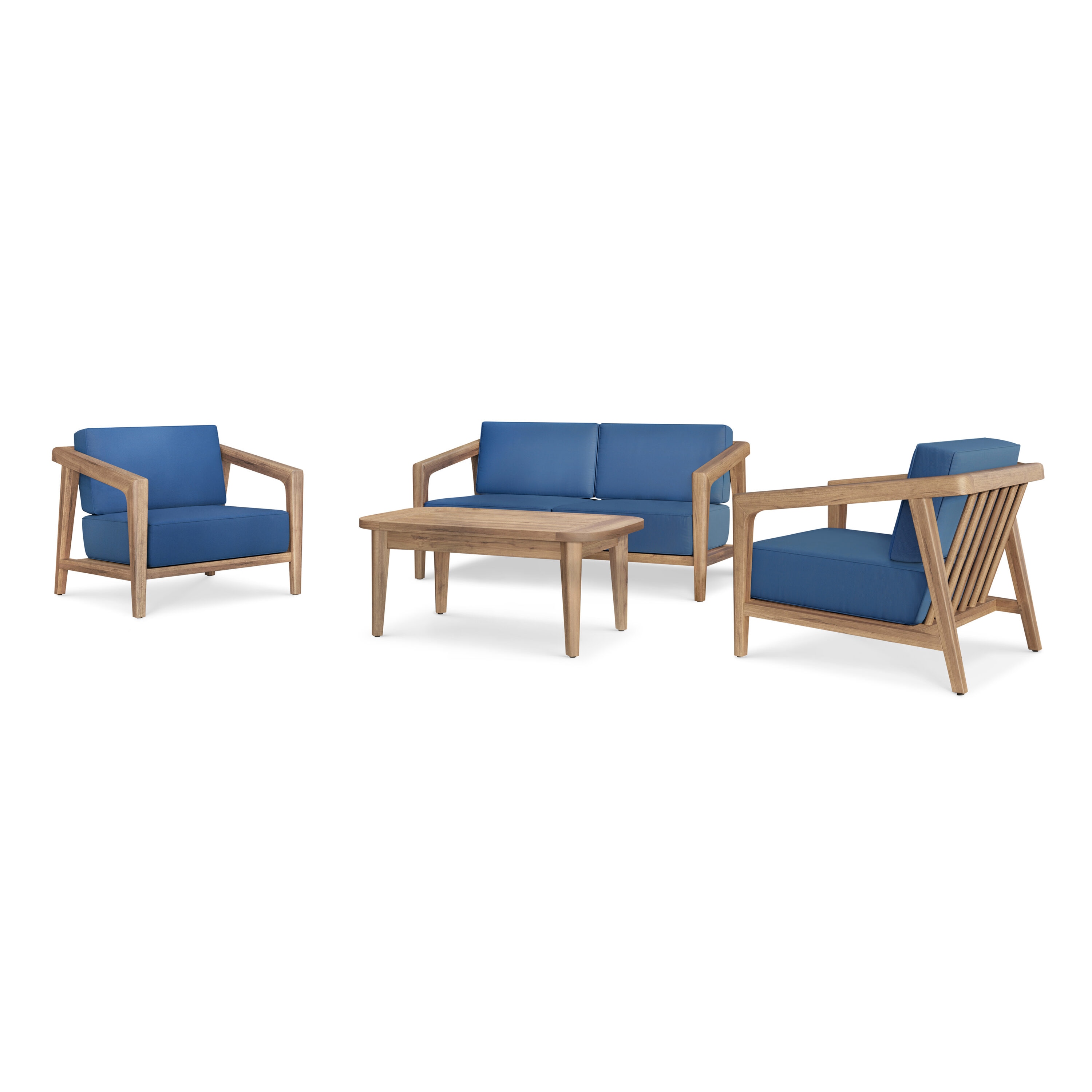 MANHATTAN SQUARE 60-896B-4P Bali 4-Piece Patio Conversation Set with Blue Cushions