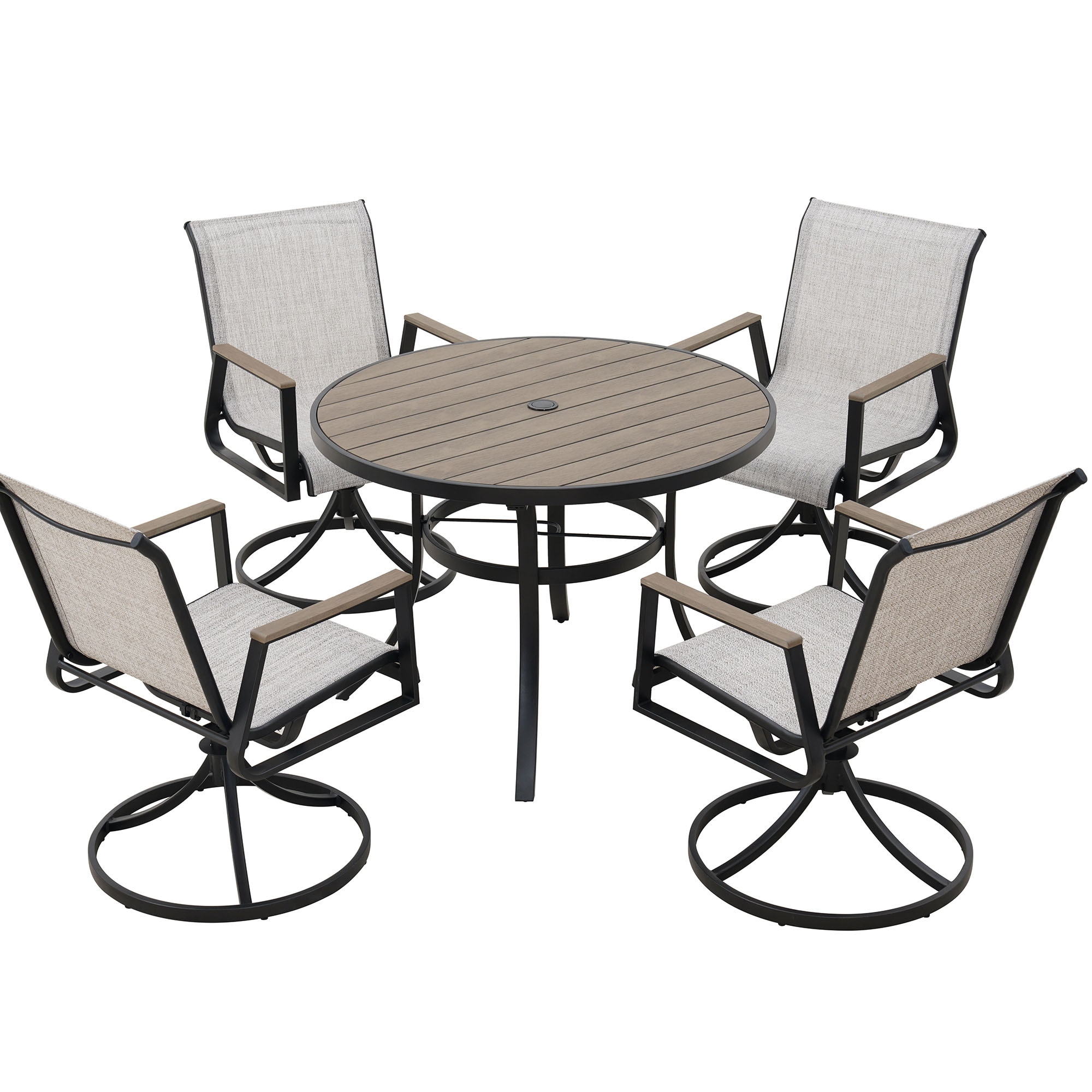 CASAINC CA-SFS013 5 -Piece Gray Woven Patio Dining Set Iron Round Table with 4 Stationary Chairs