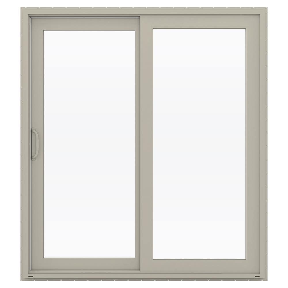 JELD-WEN V-4500 72-in x 80-in x 4-9/16-in Jamb Low-e Argon Desert Sand Vinyl Sliding Left-Hand Sliding Double Patio Door Screen Included in Brown -  LOWOLJW155900027