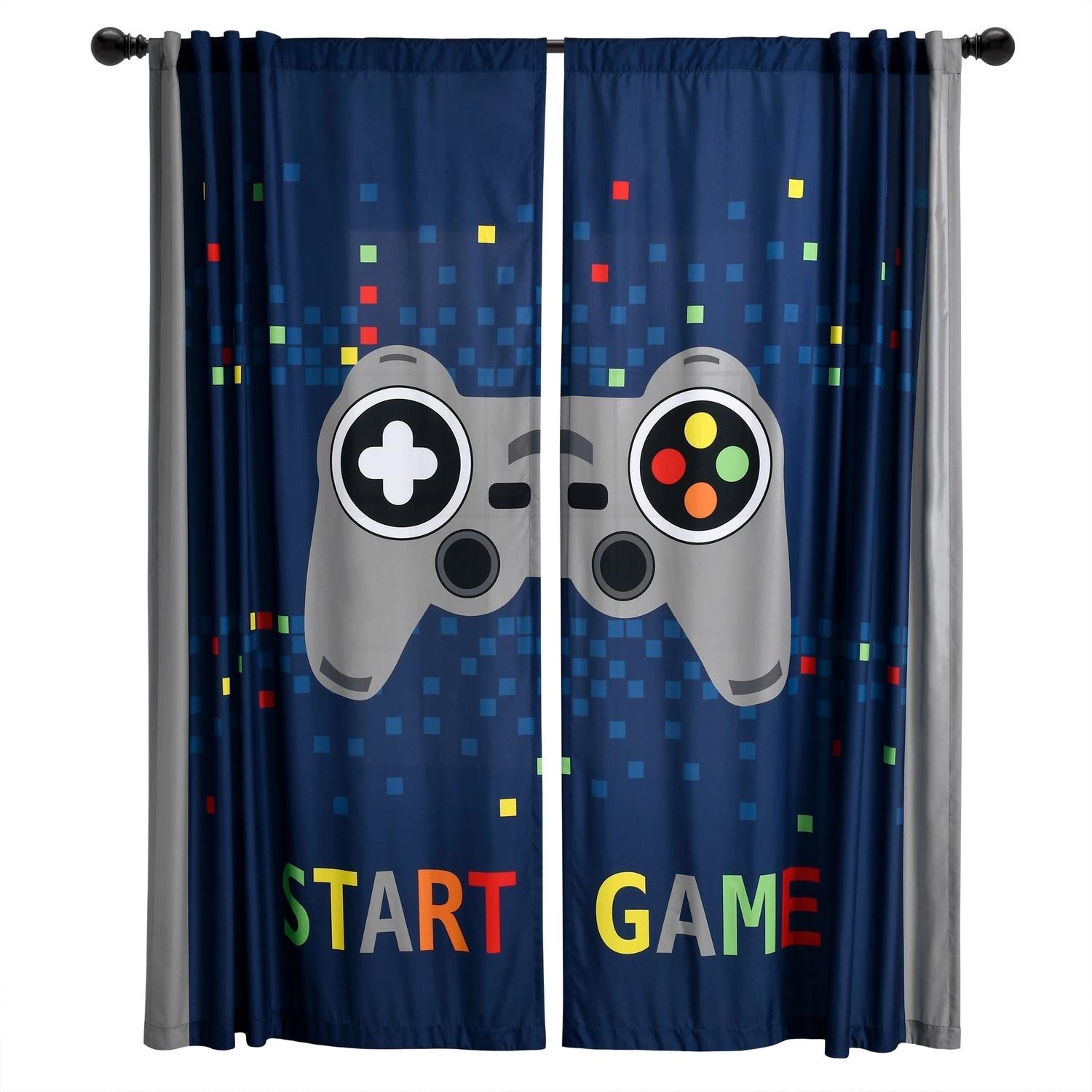 Navy Polyester Video Game Blackout Window Panels for Kids
