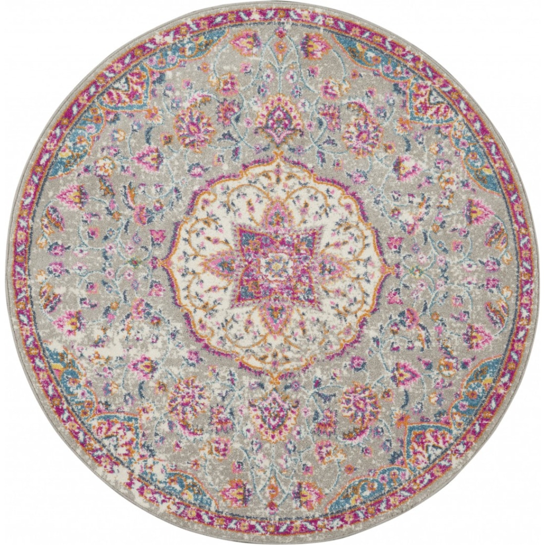 HomeRoots 4000385520 4 x 4 (ft) Polypropylene Grey Multi Round Indoor Area rug