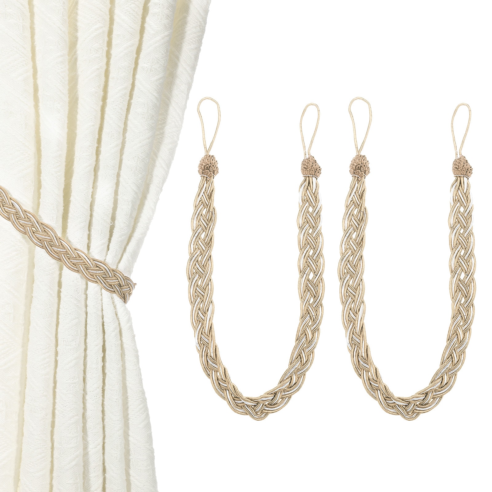 Unique Bargains - 2pcs Curtain Tiebacks 58cm/23-Inch Braided Drapery Holdback Holder Curtain Ties...
