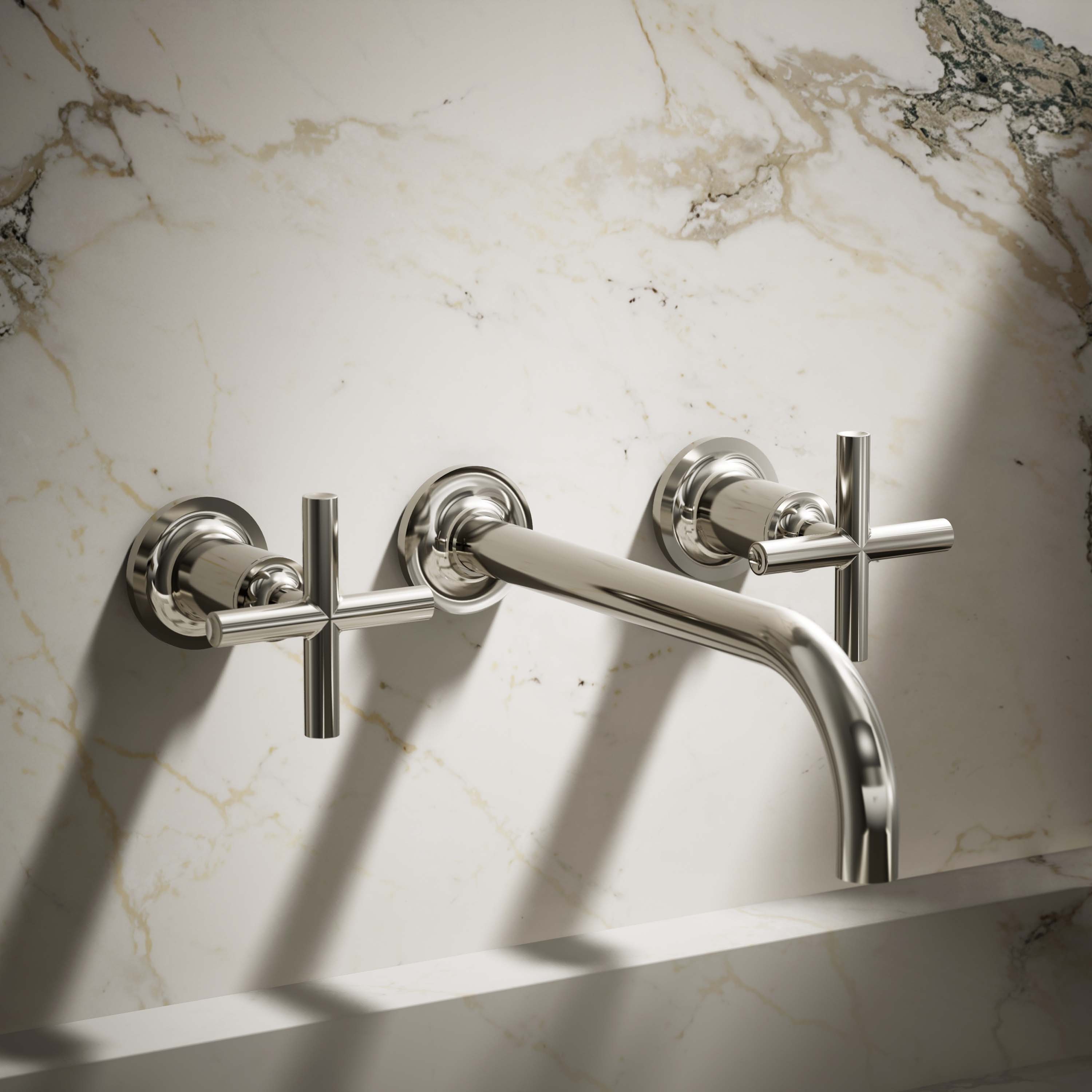 KOHLER T14414-3-SN Purist Vibrant Polished nickel Wall-mount 2-handle Mid-arc Commercial/Residential Handle Bathroom Sink Faucet