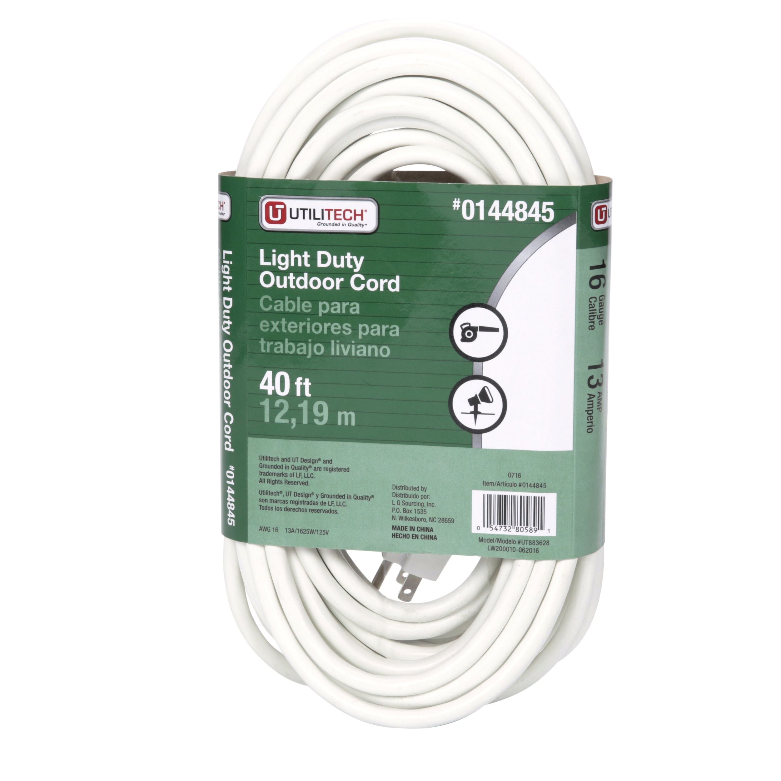 NEW Utilitech 30-ft 13-Amp 16-Gauge White Outdoor Extension Cord Durable 0860022 