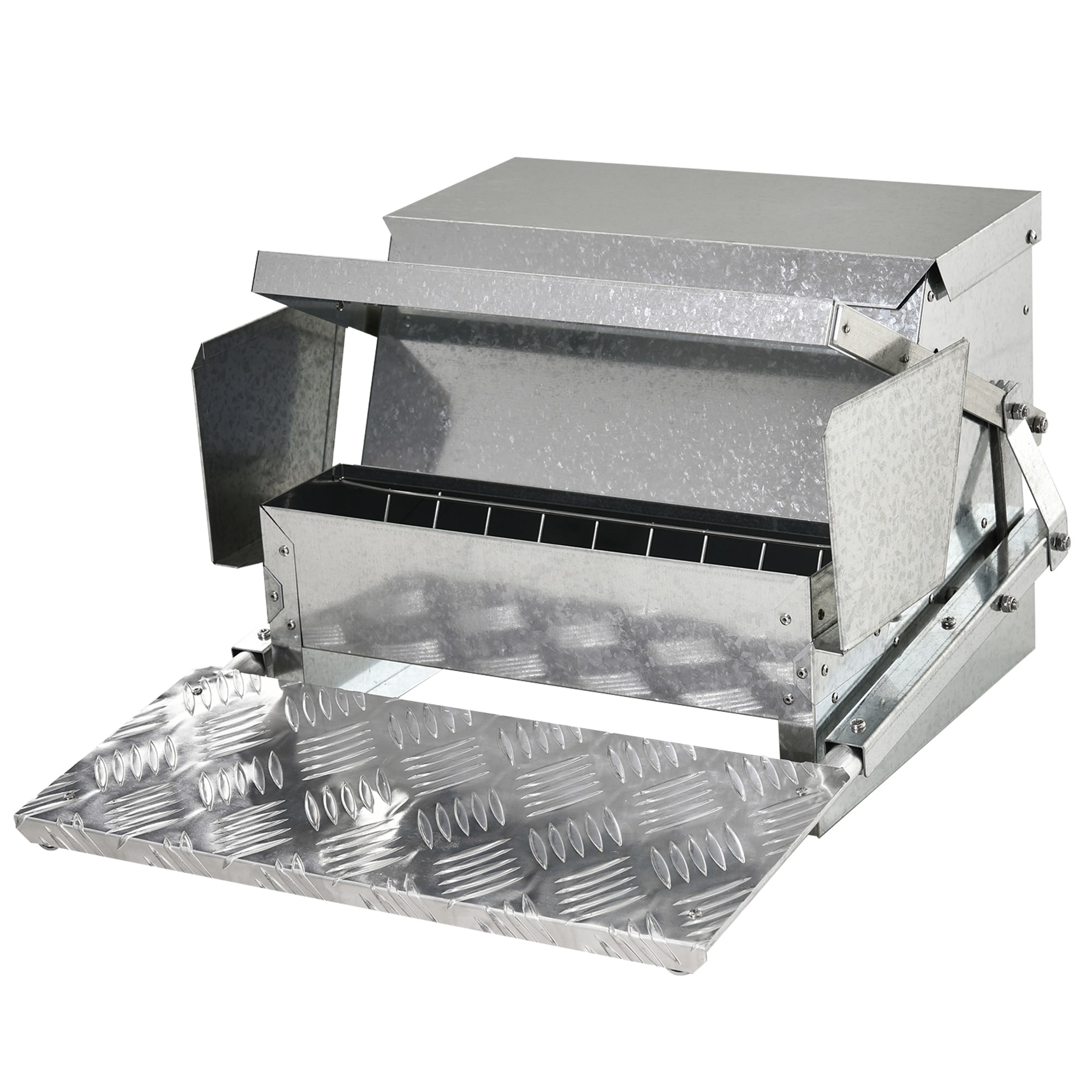 LOVMOR 25 lbs Capacity Automatic Chicken Poultry Feeder with a Galvanized Steel and Aluminium Build Weatherproof Design