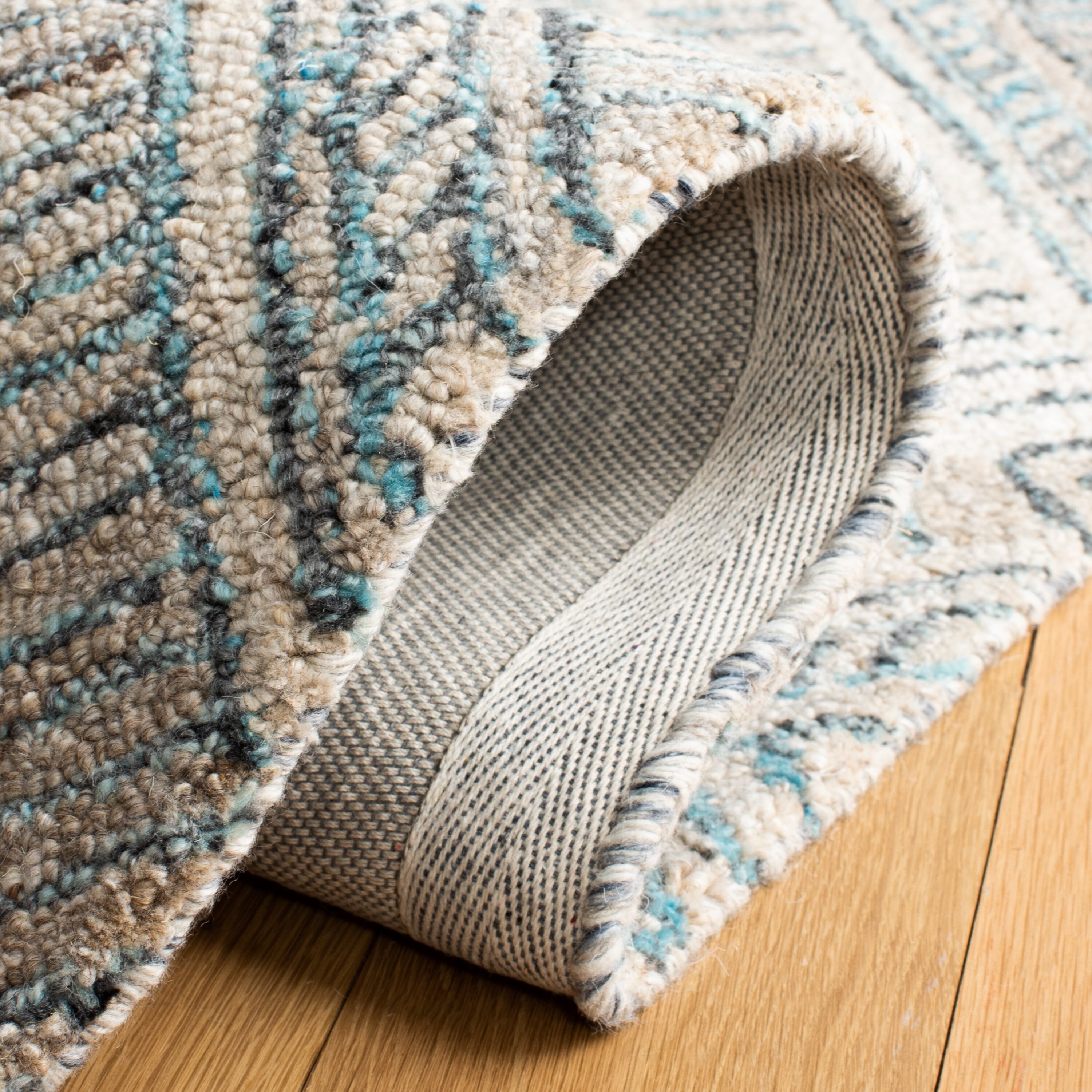 Turquoise and Beige Hand-Tufted Wool Geometric 4' x 6' Area Rug