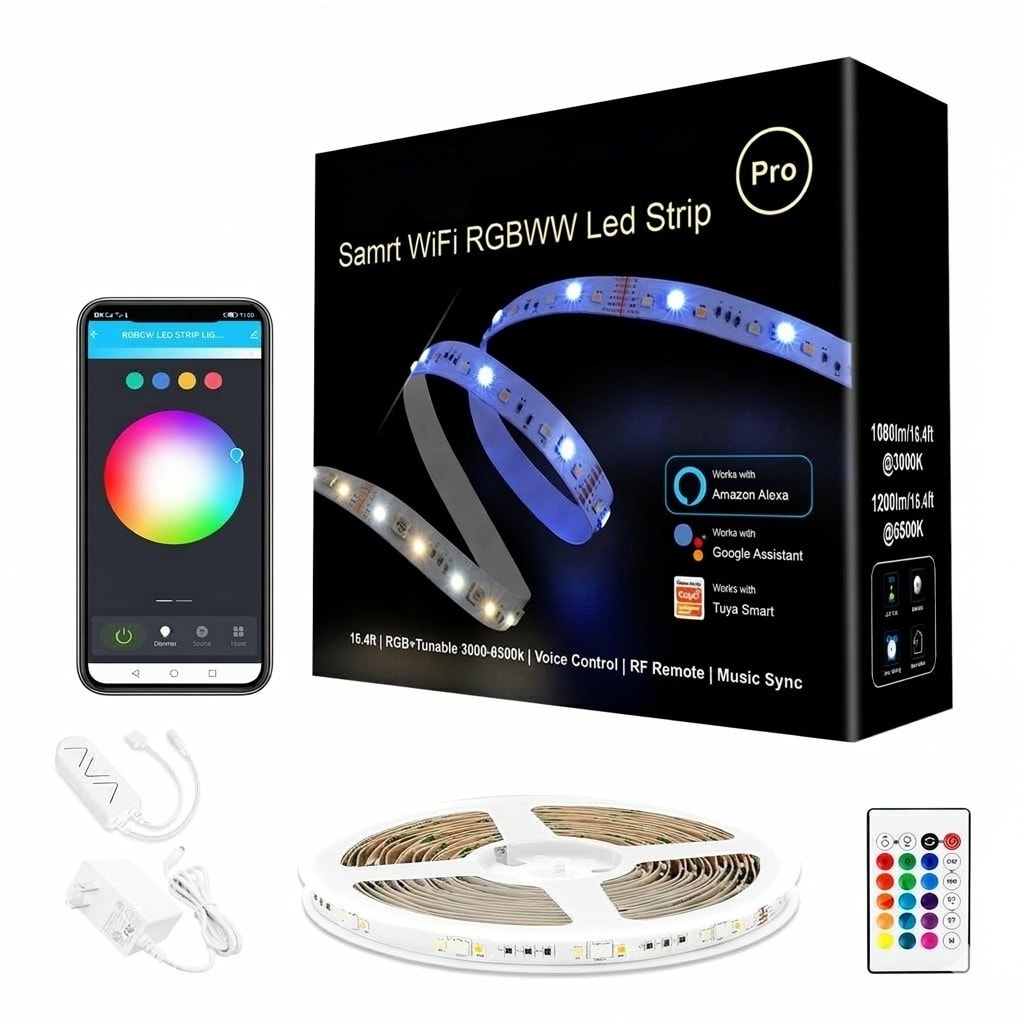 AOIZGMY  RGBWW Smart LED Strip Lights 16 4ft Kit WiFi Color Changing Tunable White 3000K to 6500K Works with Alexa Google Music Sync for Bedroom