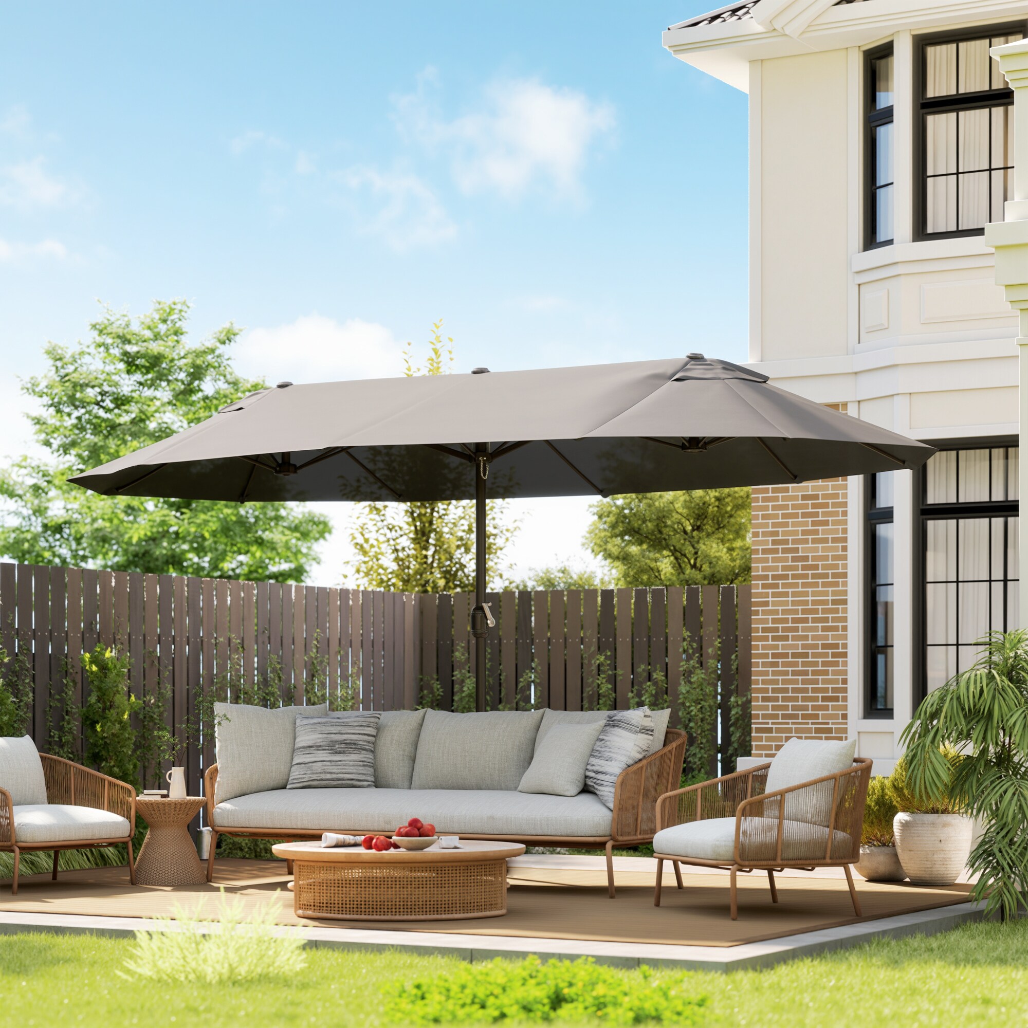 large gray patio umbrella Jentafix 10x13 FT Umbrella, Cantilever Rectangular Double Top Heavy Duty Offset Umbrellas with 360 Rotation, Outdoor shade for Garden Deck Pool Patio, : Patio, Lawn & Garden The umbrella canopy is made of high Tinyhomie Extra Large 15 ft