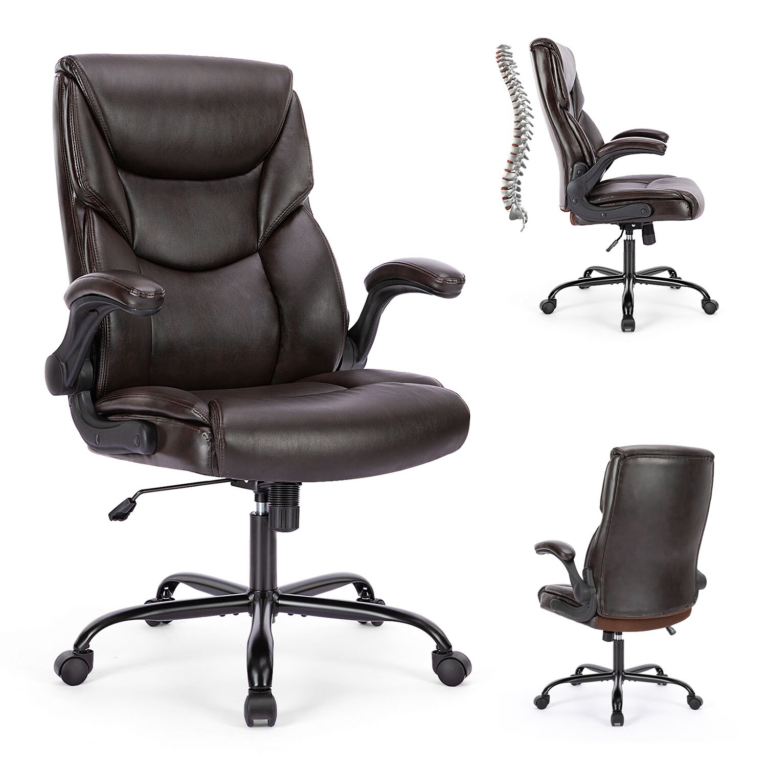 Sumyeg HFCM-W39523542 Ergonomic Home Office Chair Brown Contemporary Ergonomic Adjustable Height Swivel Faux Leather Desk Chair