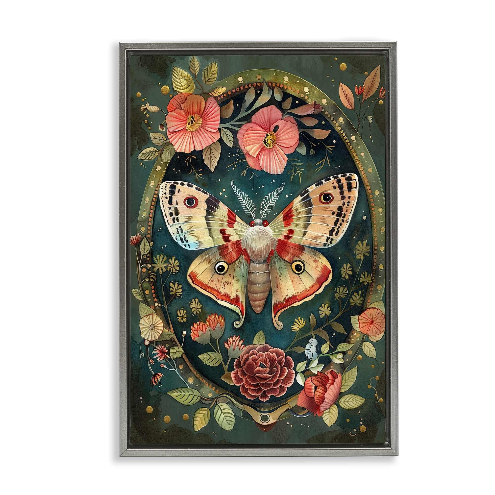 Stupell Industries BT-884-FFL-20X30 Victorian Moth and  Florals Floating Frame design by The Dutch Lady