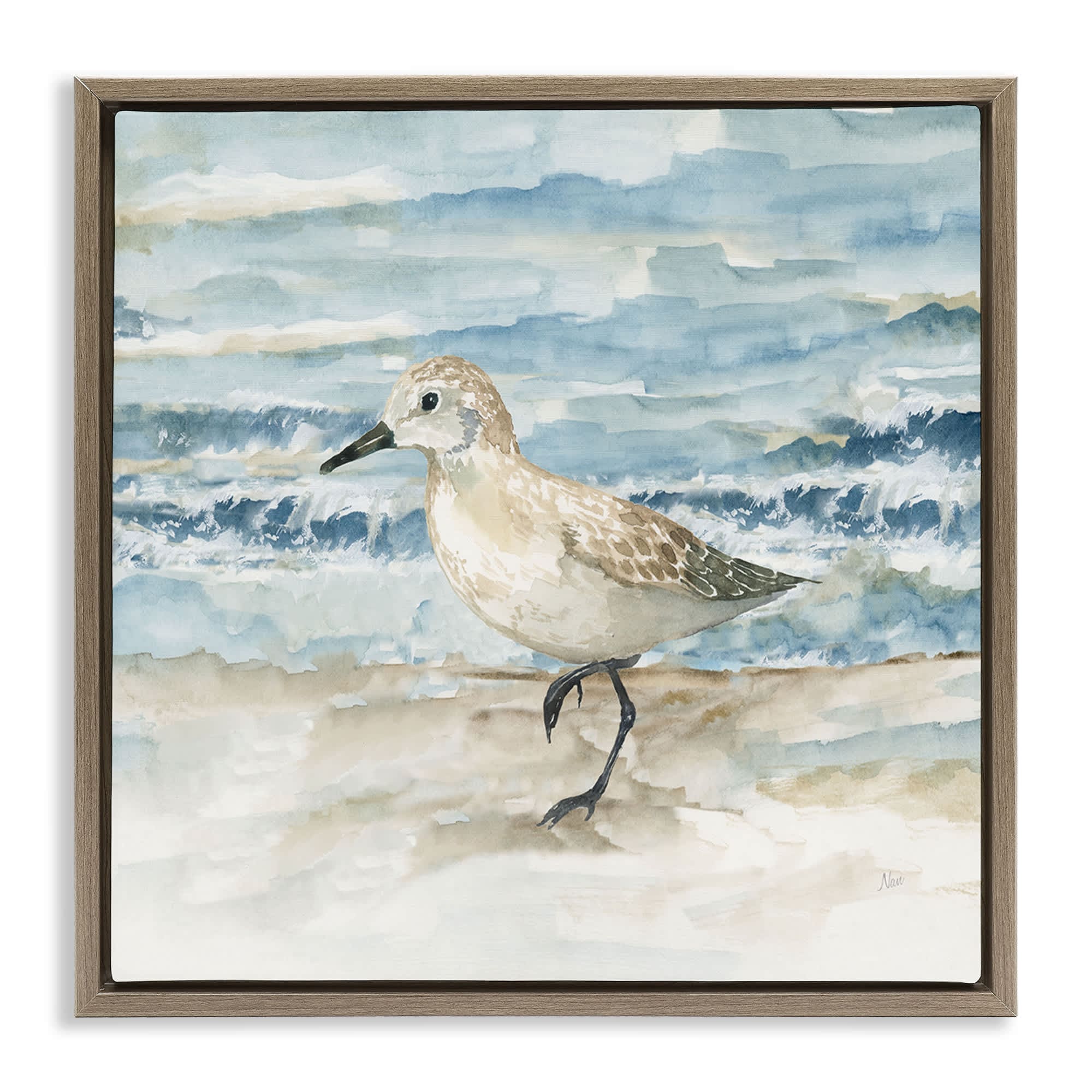 Stupell Industries BS-156-FFE-17X17 Balancing Sandpiper on Shore Floating Frame design by Nan