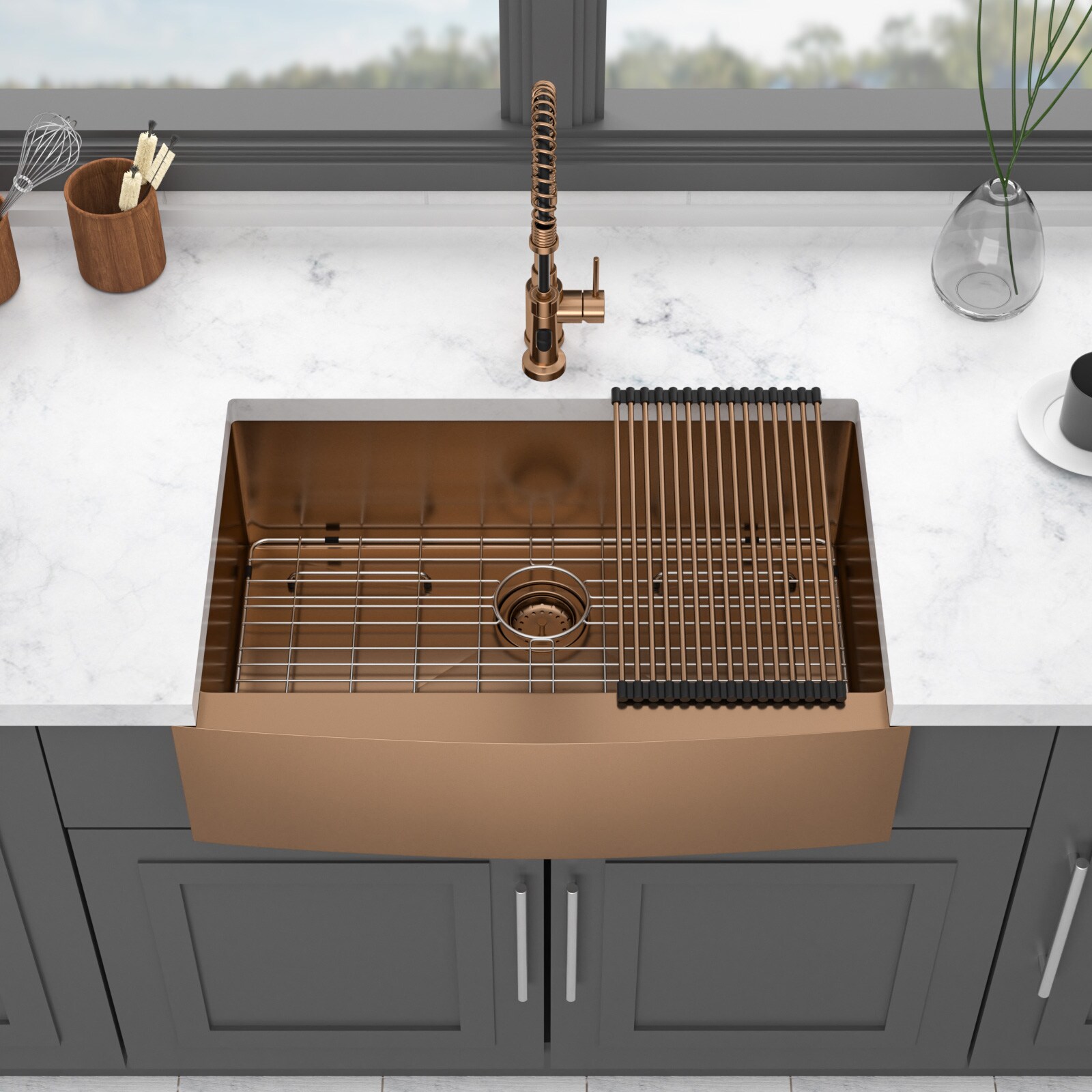 MYRYY Farmhouse Apron Front 36-in x 21-in Stainless Steel Single Bowl ...