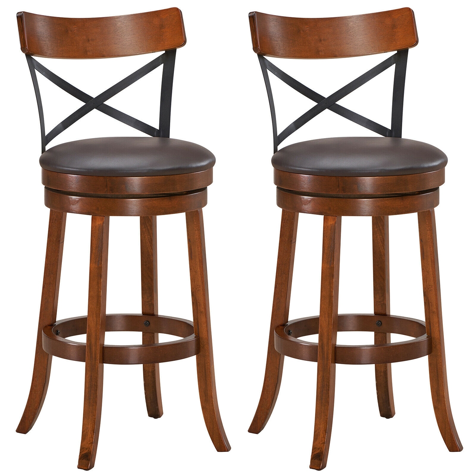 Ayelon Upholstered Swivel Wood Bar Stool in Brown