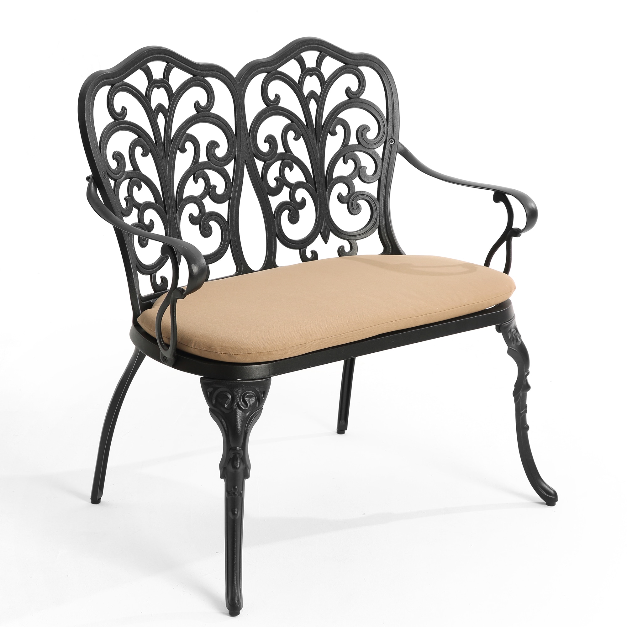 Bybafun 34.6-in W x 34.6-in H Black Aluminum Love seat Bench