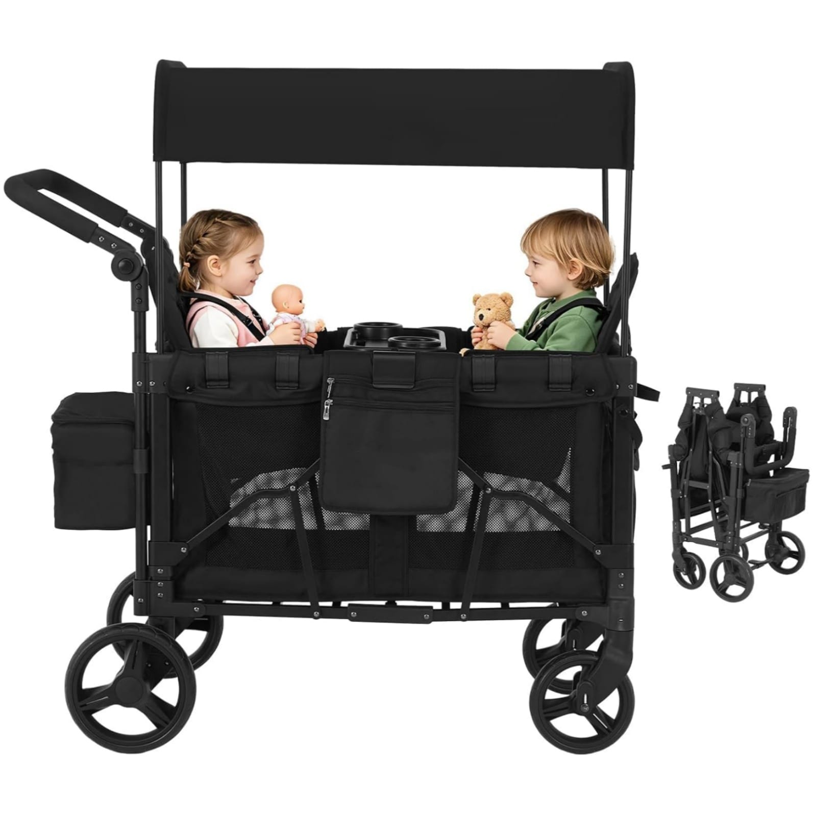 IdealHouse - Outdoor Folding Wagon for Kids to Sit in Stroller Wagon with Snack Tray Removable Ca...