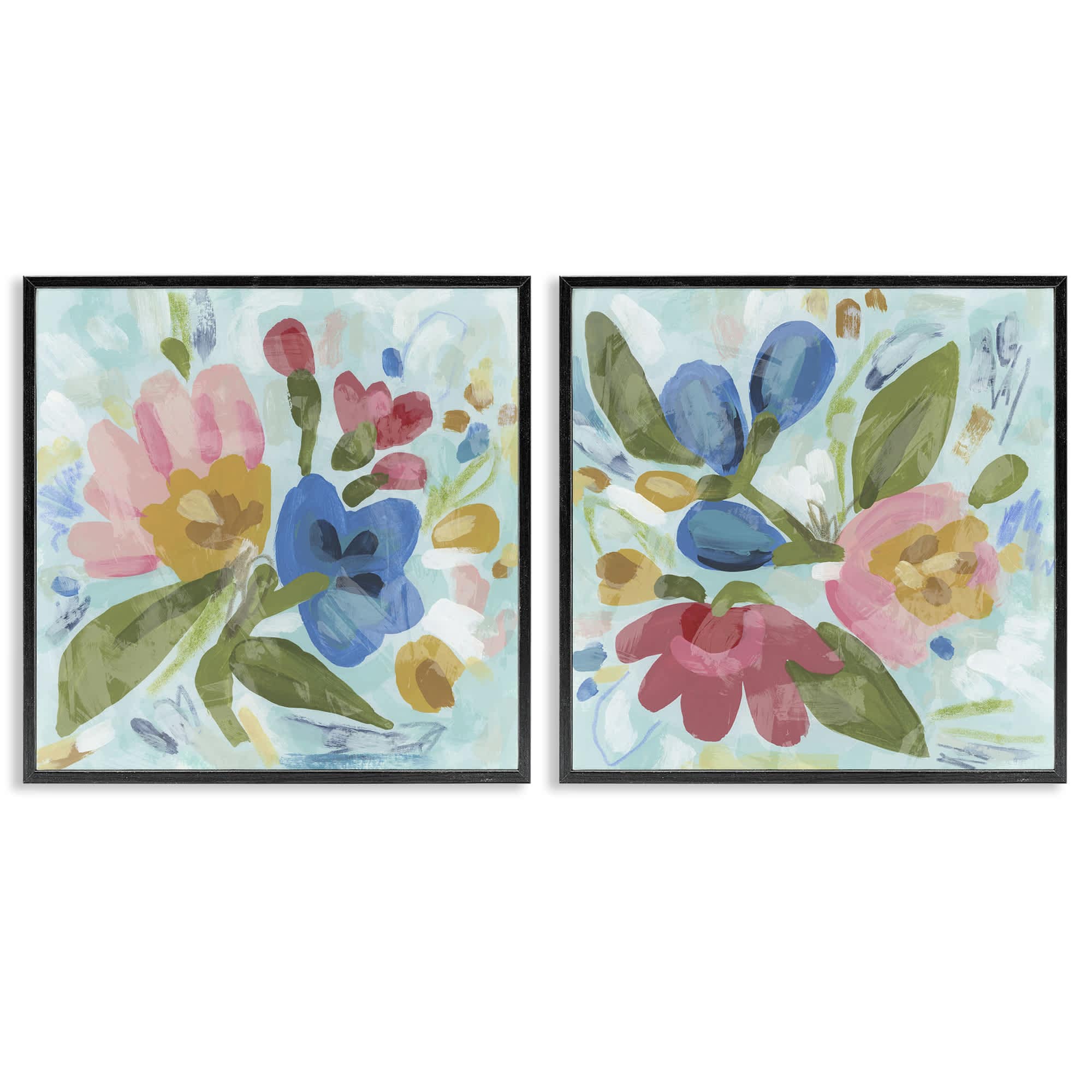 Stupell Industries B2-754-FR-2PC-12X12 Eclectic Flower Bundles 2 Piece Black Framed Giclee Art Set By June Erica Vess 12 x 12