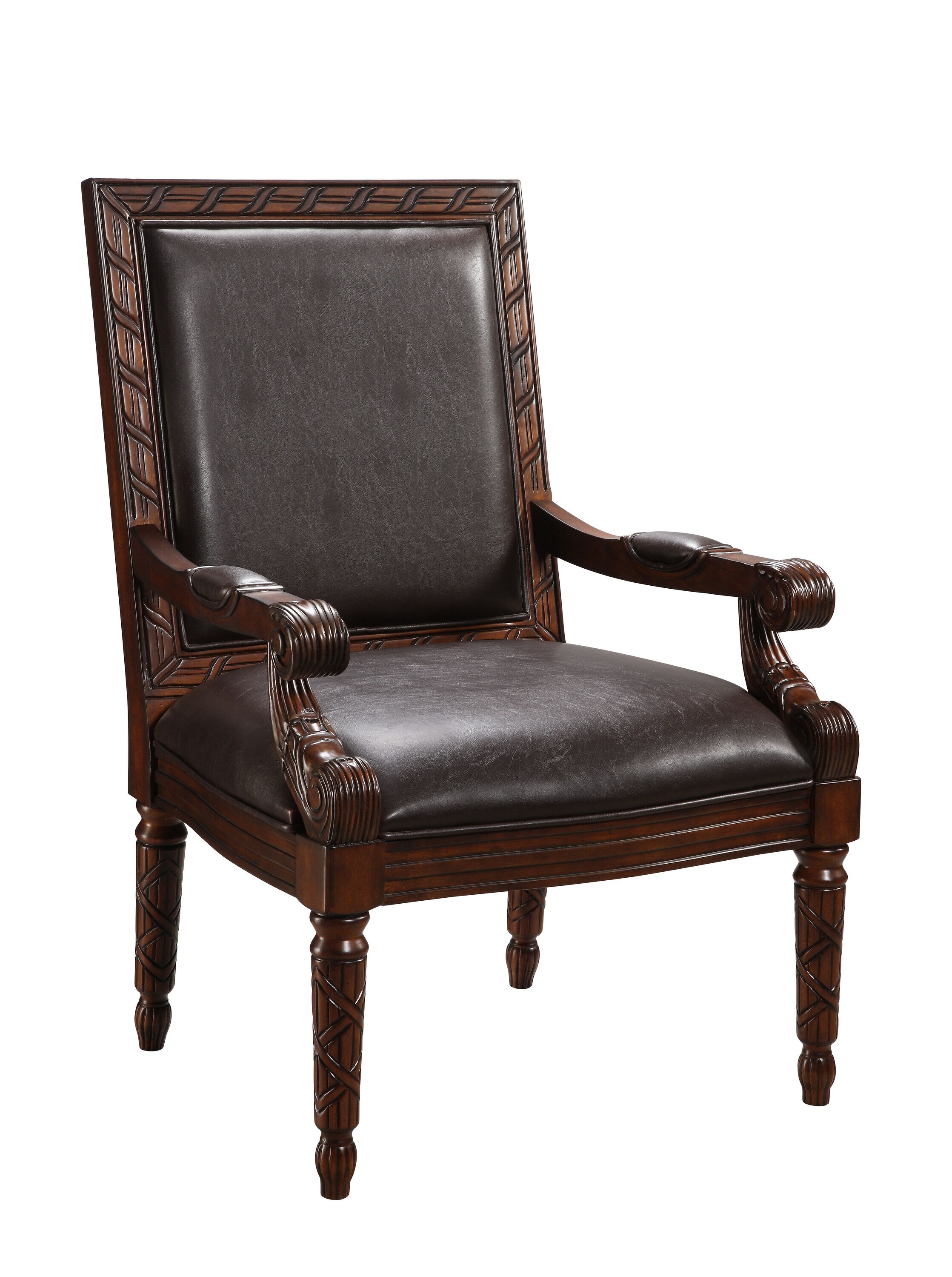 Coast to Coast 94035 Traditional Faux Leather Upholstered Arm Chair (Wood Frame)
