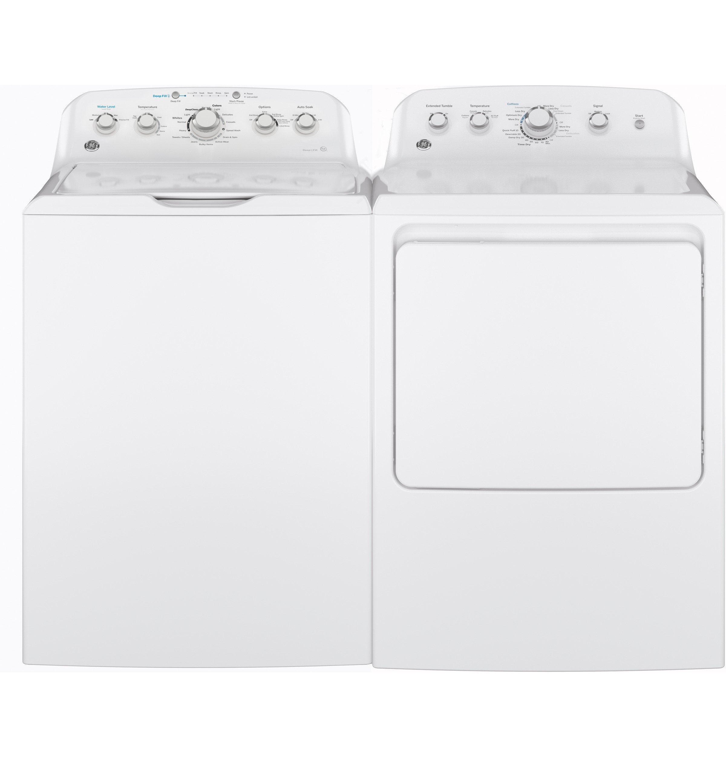 GE High Efficiency Top Load 4.5 cu ft Washer with Stainless Steel Basket & Gas Dryer Set in White